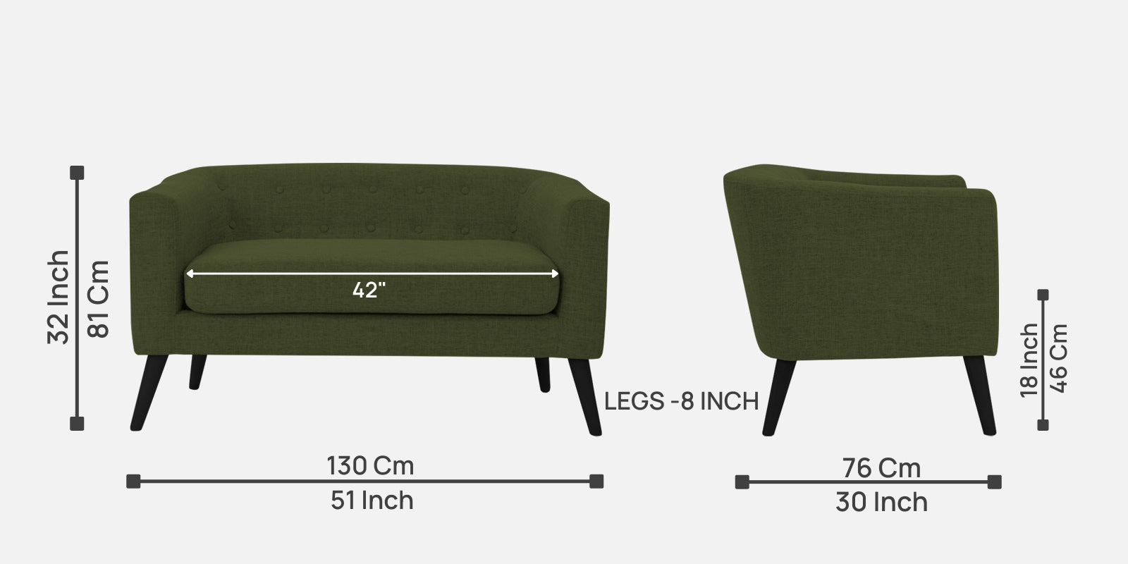 Casper Fabric 2 Seater Sofa In Olive Green Colour - Febonic Living