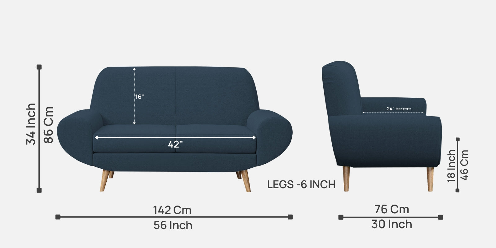 Jessy Fabric 2 Seater Sofa In Light Blue Colour - Febonic Living