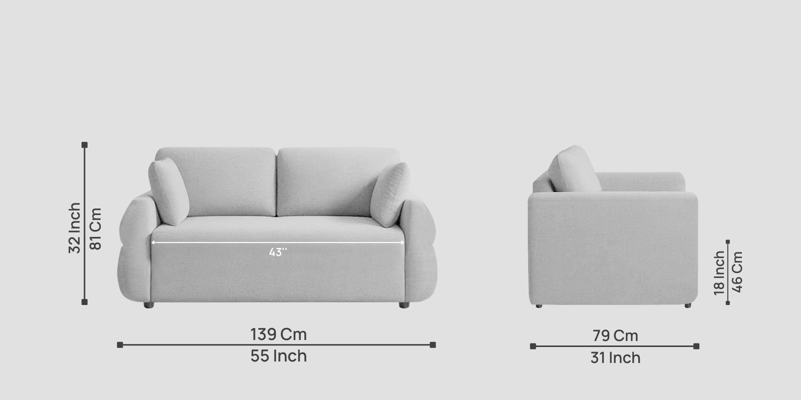 Jack Fabric 2 Seater Sofa In Lit Grey Colour - Febonic Living