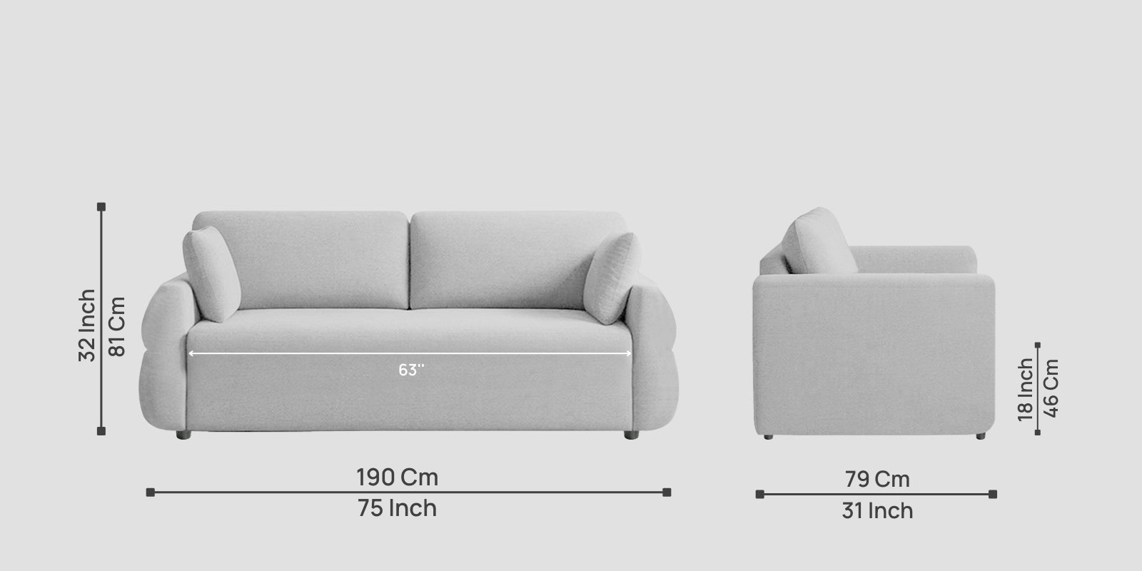 Jack Fabric 3 Seater Sofa In Lit Grey Colour - Febonic Living