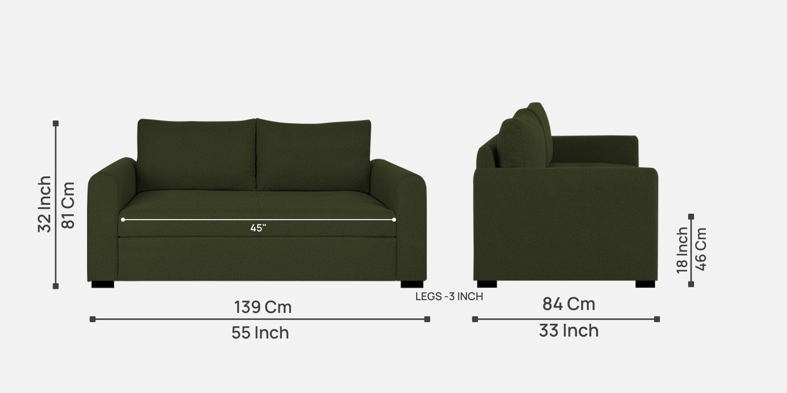 Sigma Fabric 2 Seater Sofa In Olive Green Colour - Febonic Living