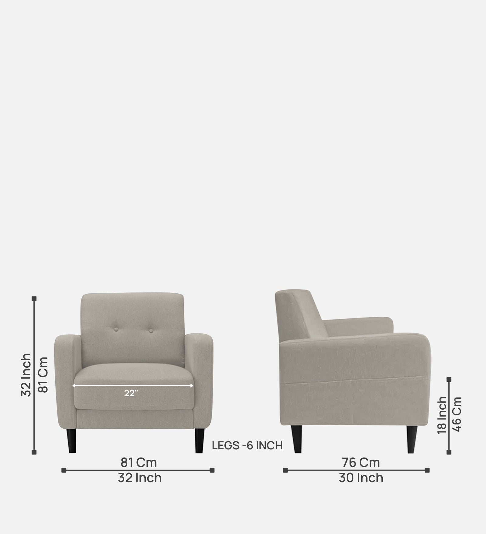 Marq Fabric 1 Seater Sofa in Ash Grey Colour