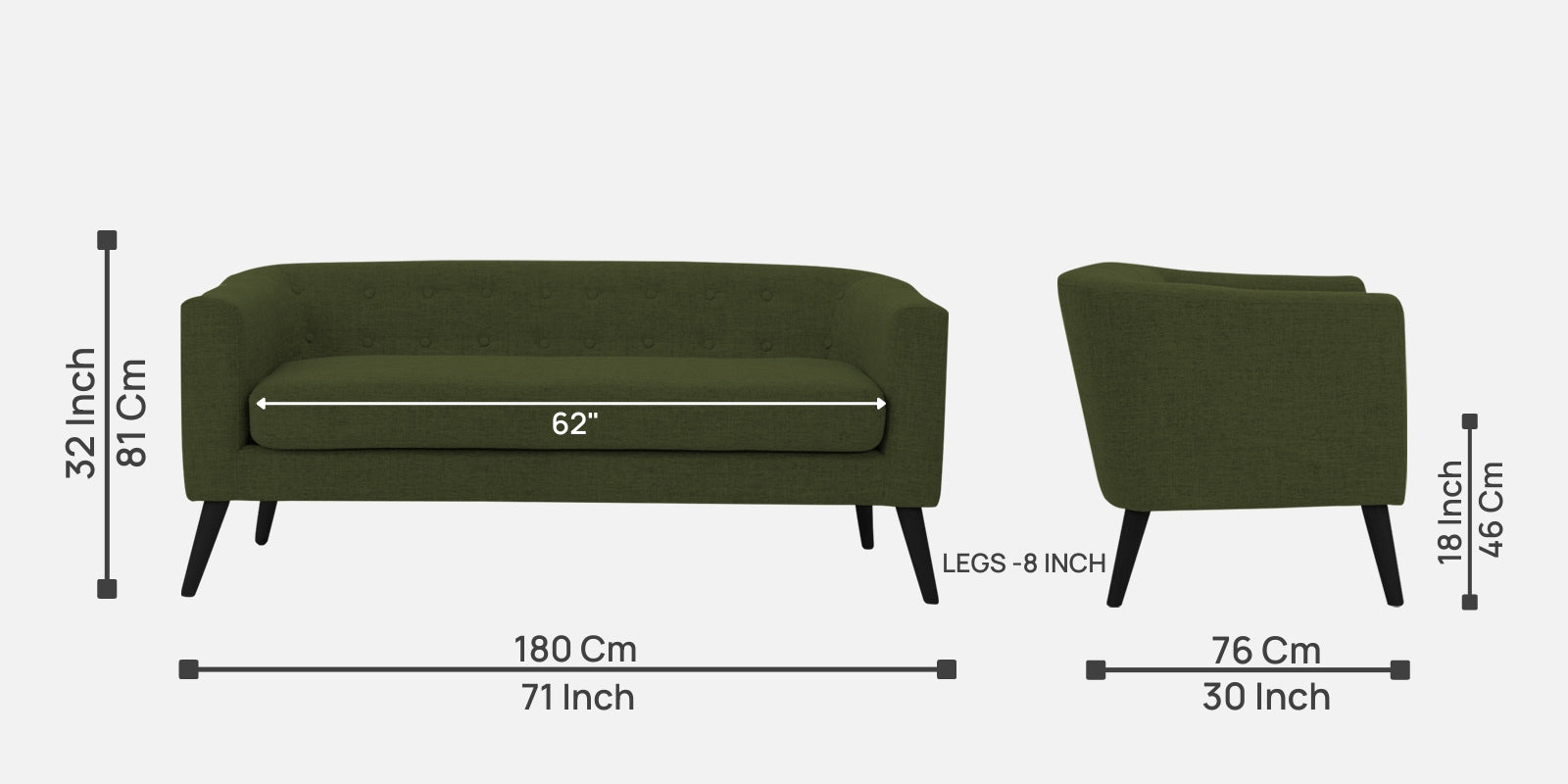 Casper Fabric 3 Seater Sofa in Olive Green Colour