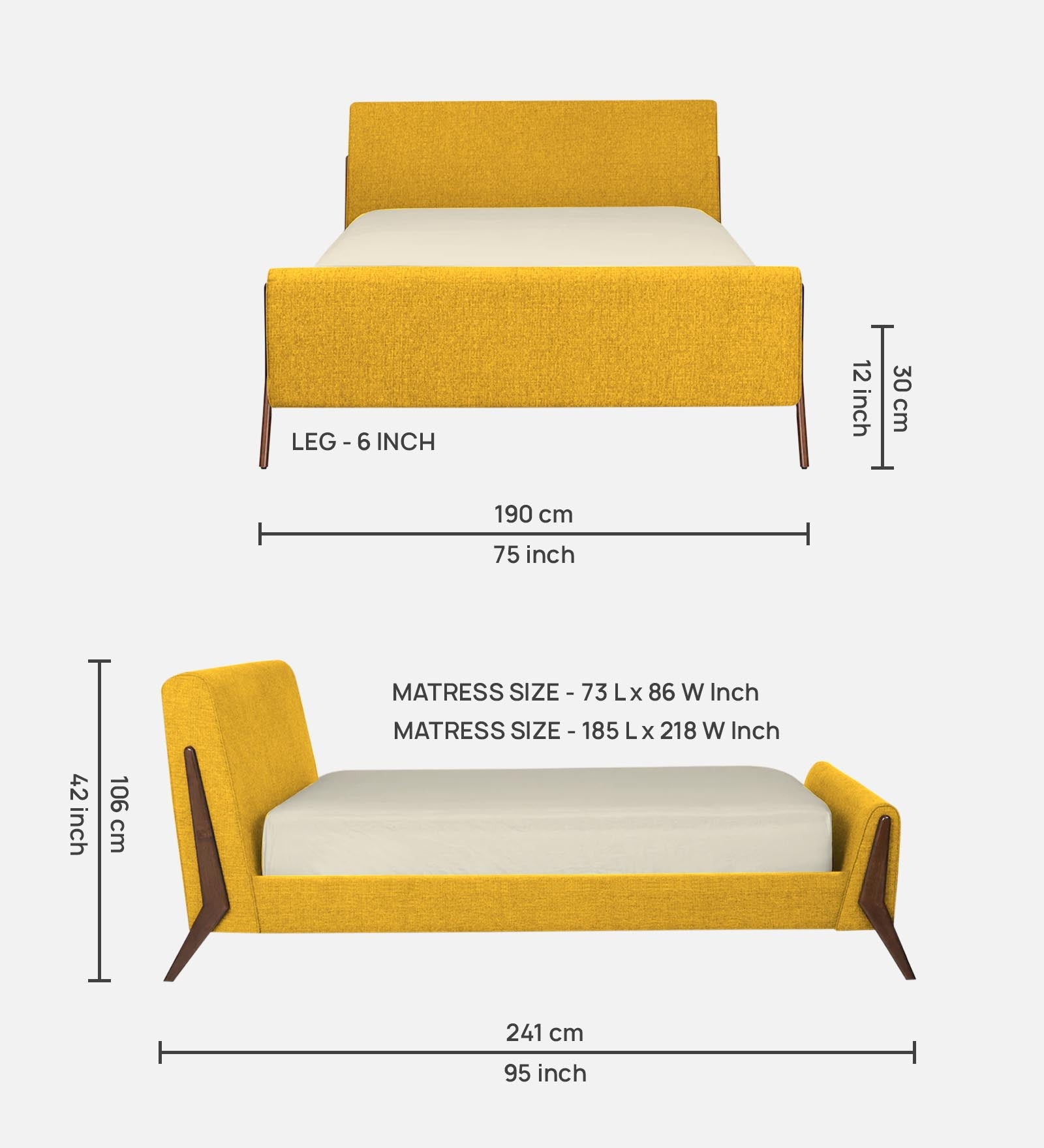 Catla Fabric King Size Bed In Bold Yellow Colour - Febonic Living