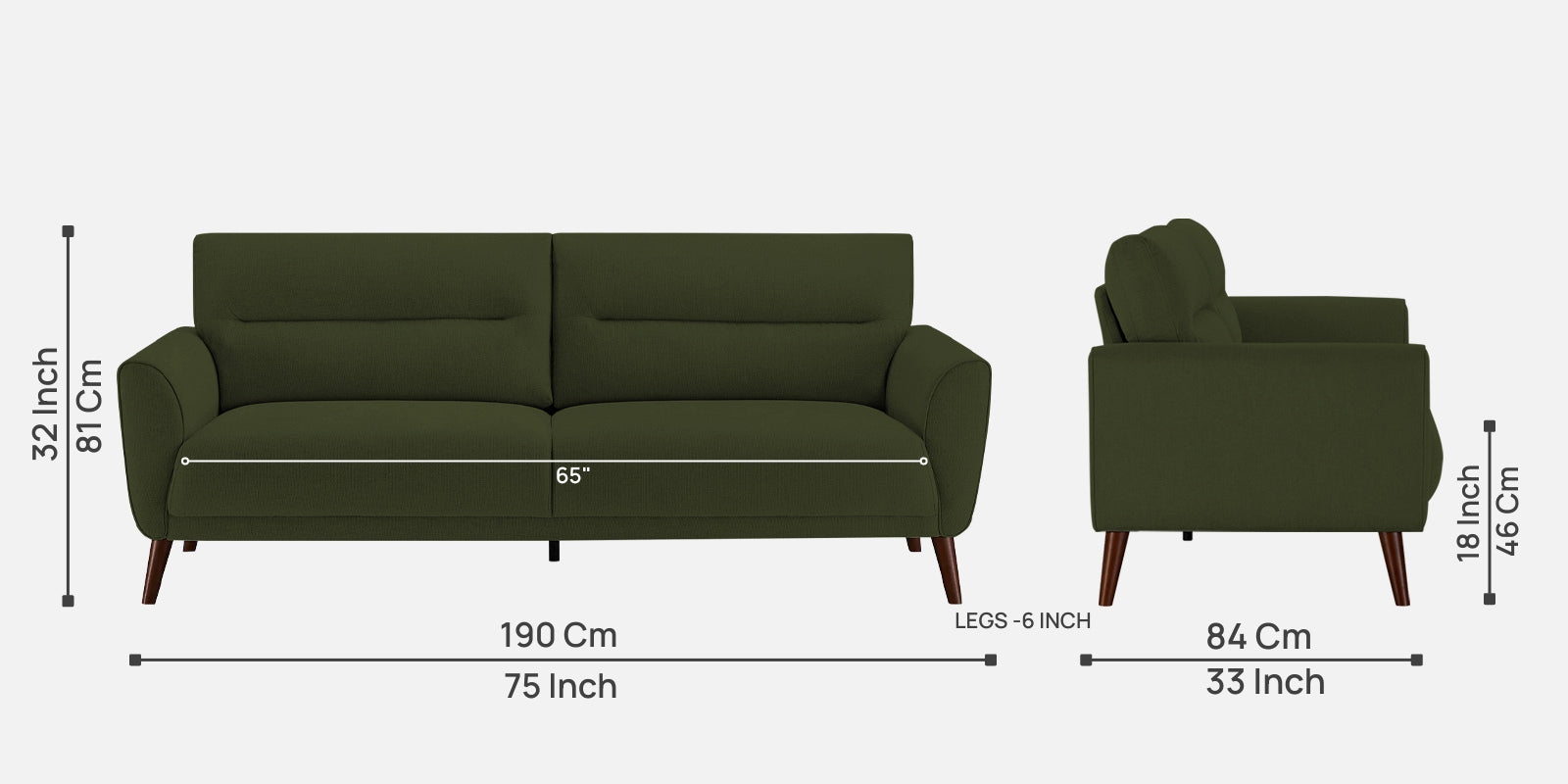 Castro Fabric 3 Seater Sofa In Olive Green Colour - Febonic Living