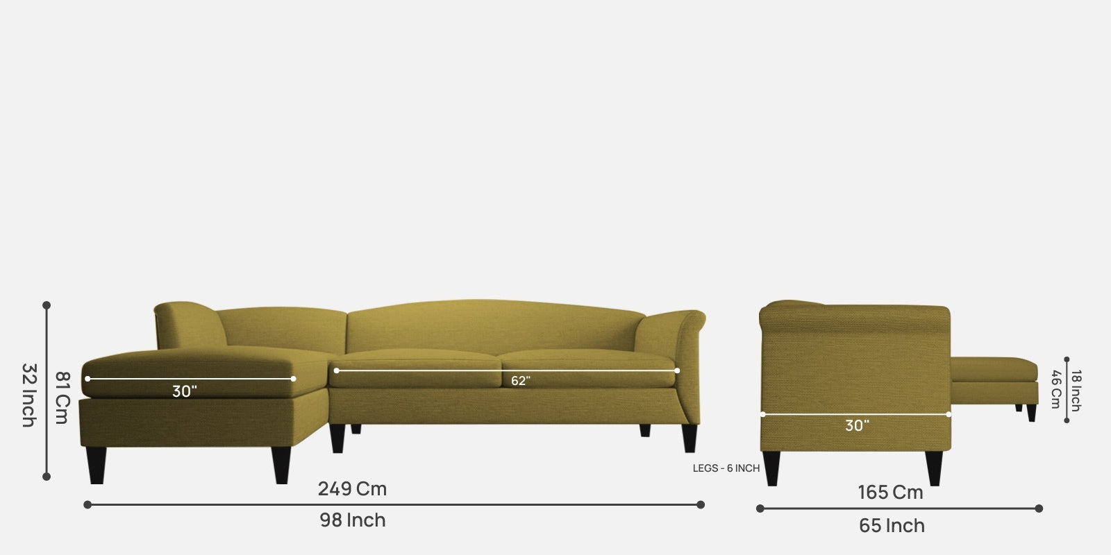 Kimber Fabric RHS Sectional Sofa (3+Lounger) In Parrot Green Colour - Febonic Living