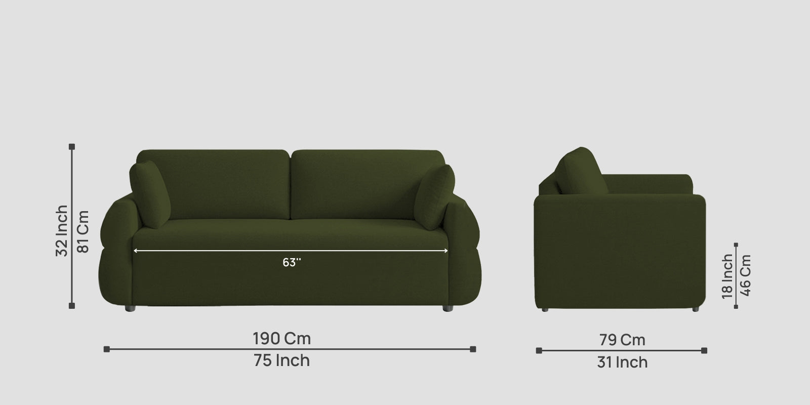 Jack Fabric 3 Seater Sofa In Olive Green Colour - Febonic Living