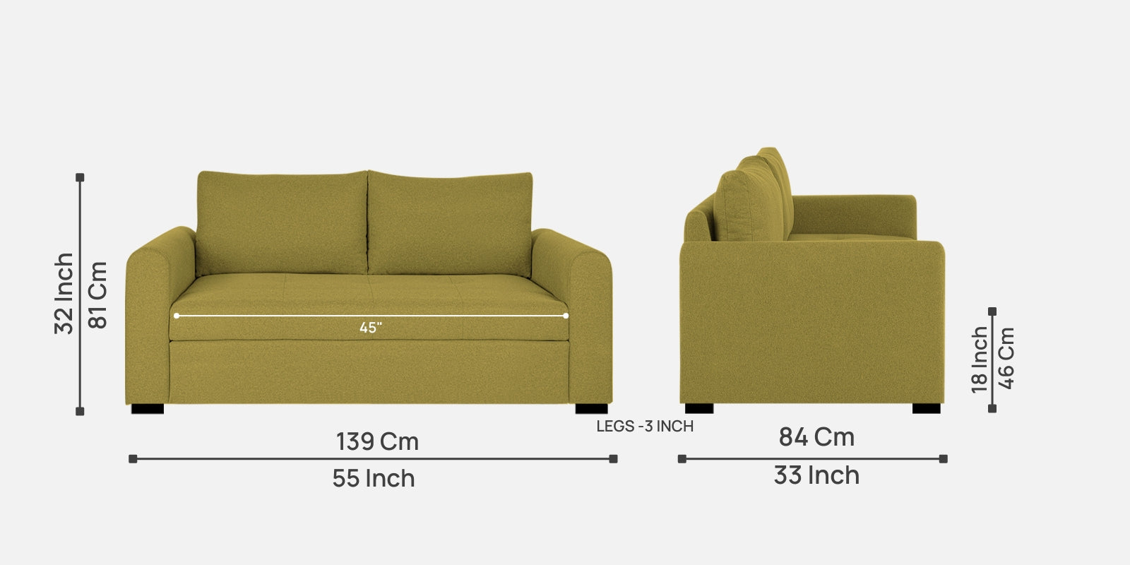 Sigma Fabric 2 Seater Sofa In Parrot Green Colour - Febonic Living