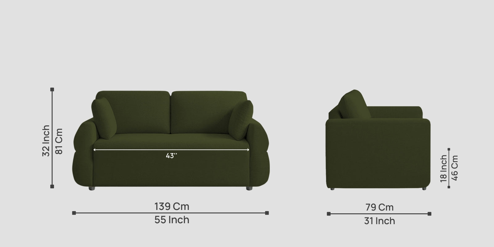 Jack Fabric 2 Seater Sofa In Olive Green Colour - Febonic Living