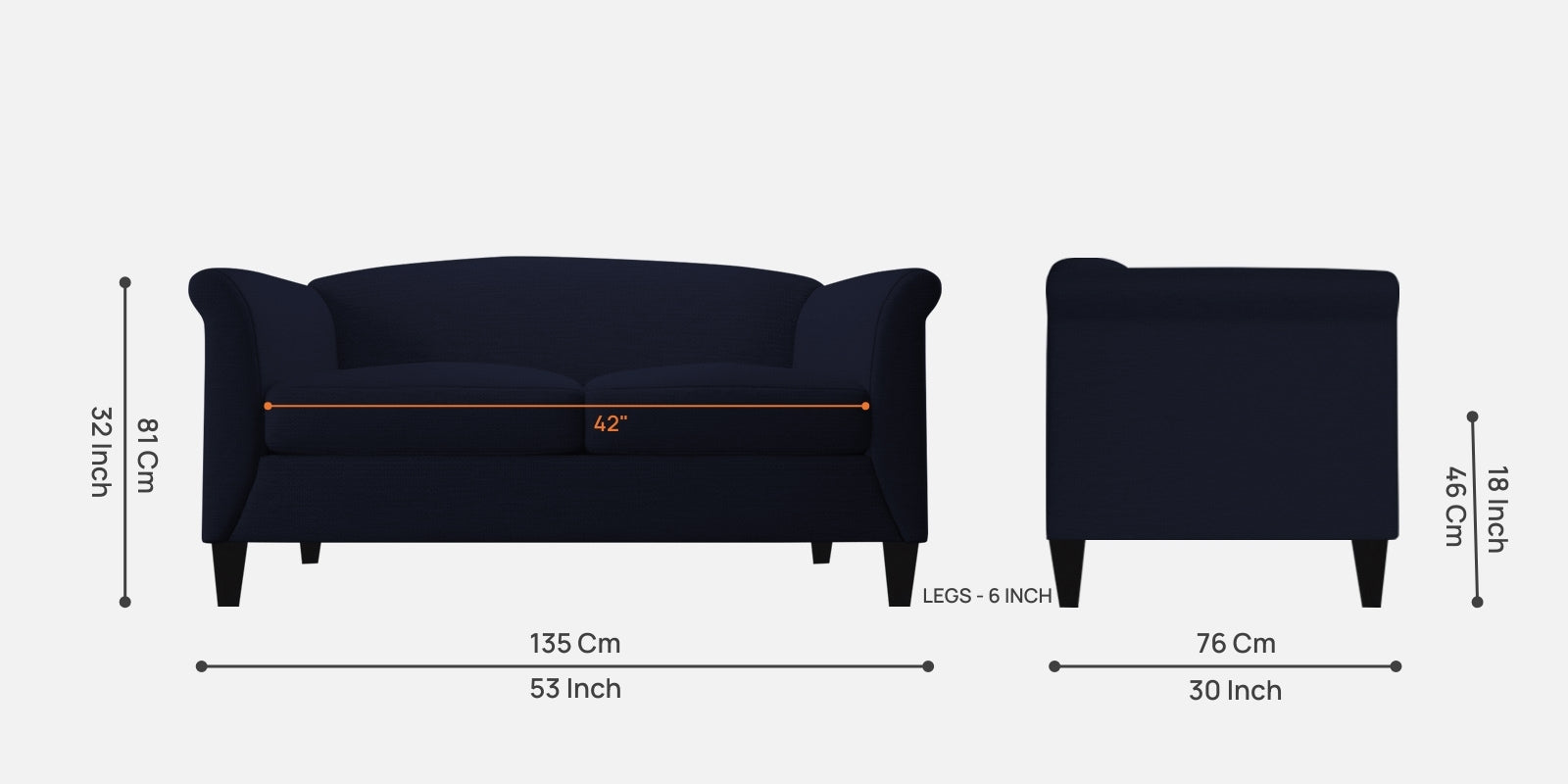 Kimber Fabric 2 Seater Sofa In Royal Blue Colour - Febonic Living