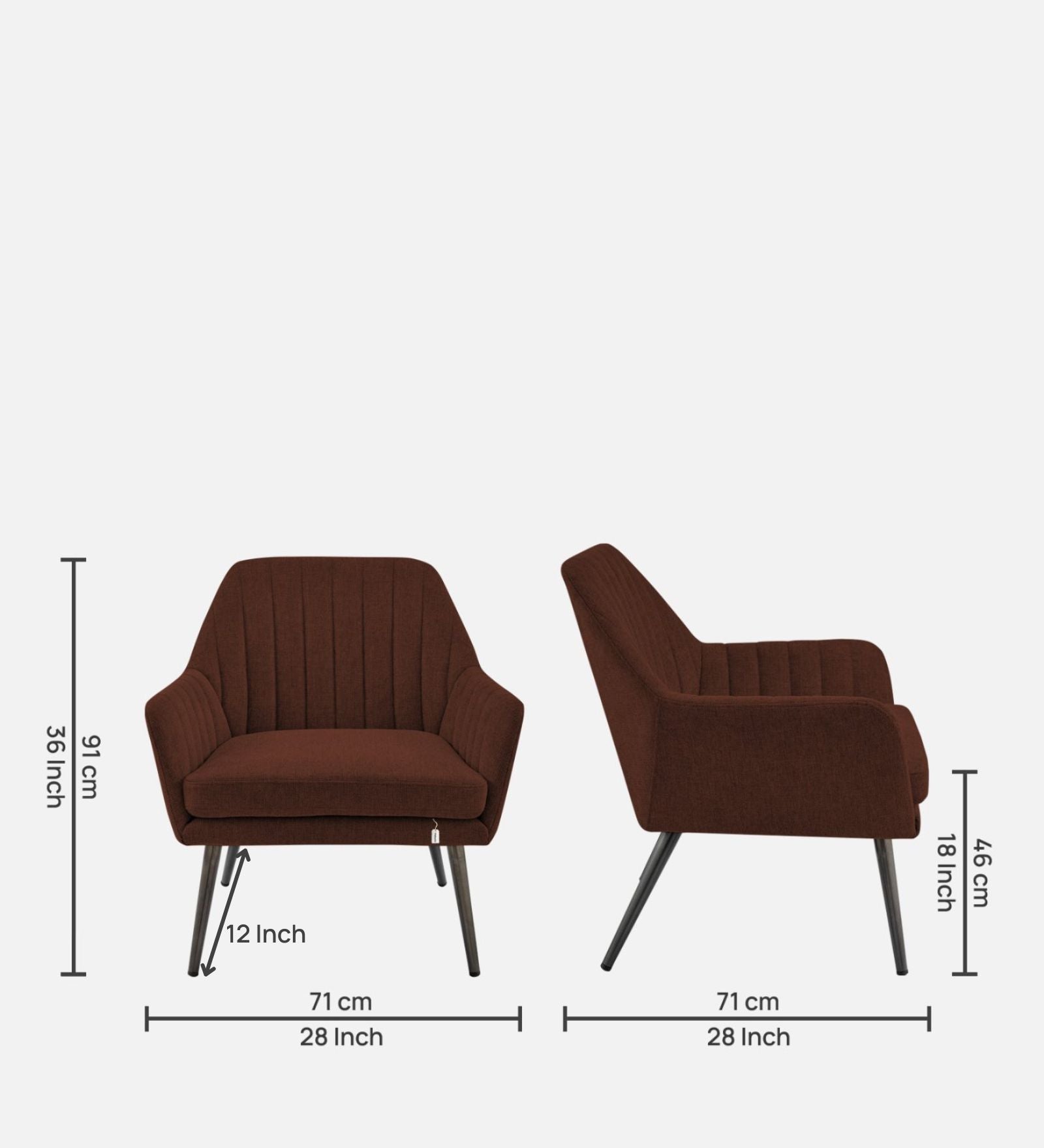 Bella Fabric Arm Chair In Coffee Brown Colour - Febonic Living