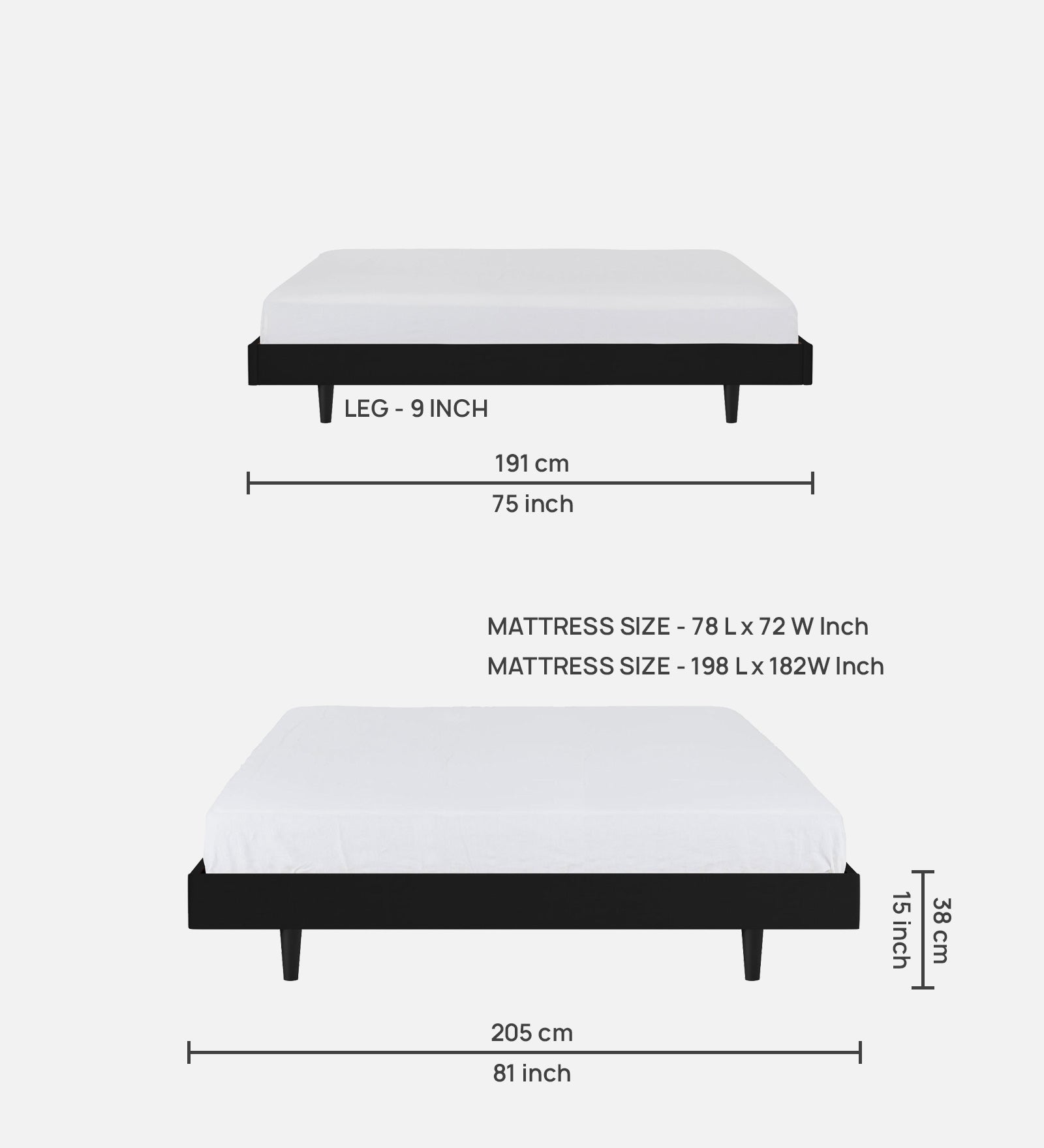 Basi Fabric King Size Bed In Zed Black Colour - Febonic Living