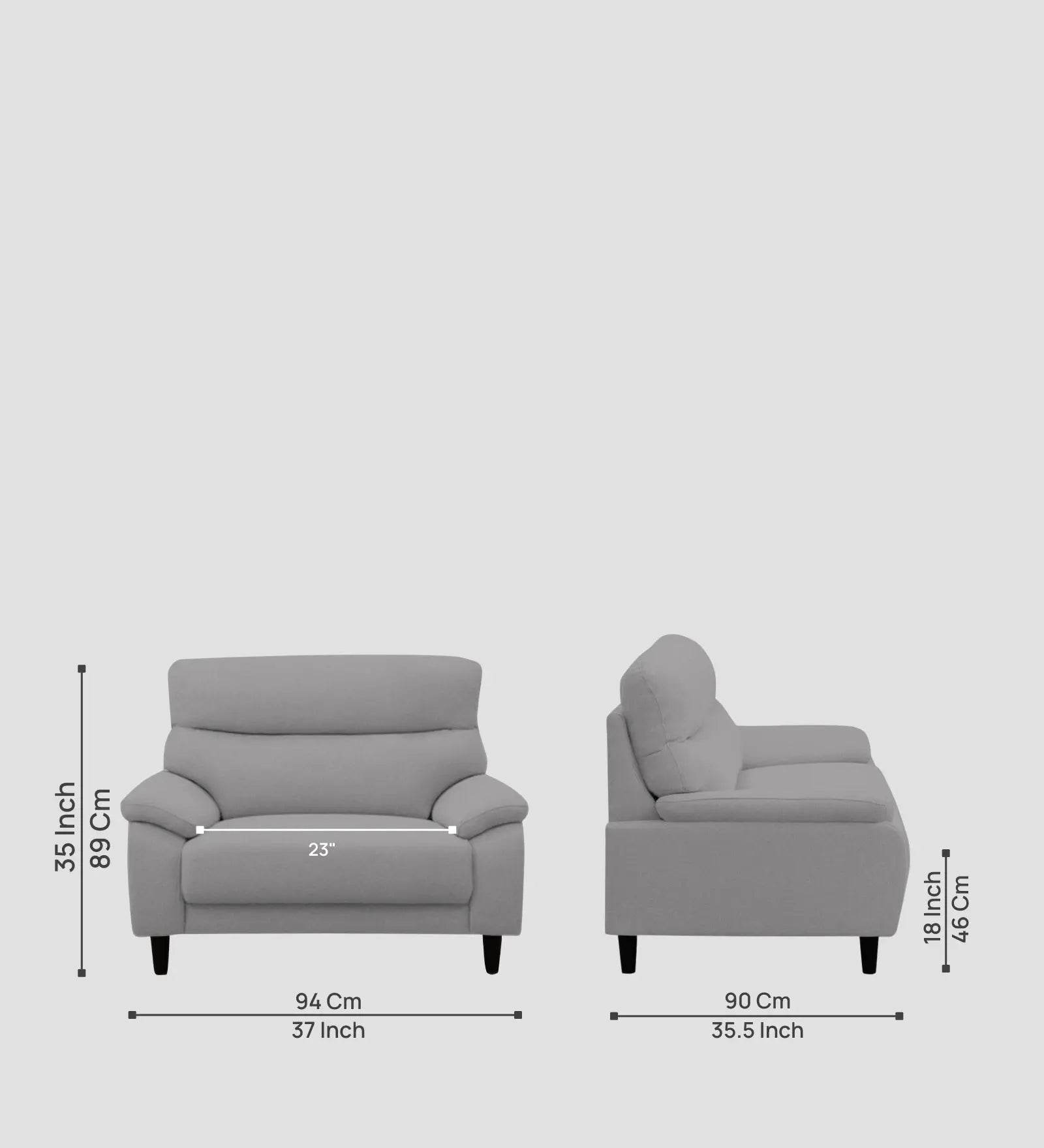 Zibby Fabric 1 Seater Sofa In Dim Grey Colour Febonic Living