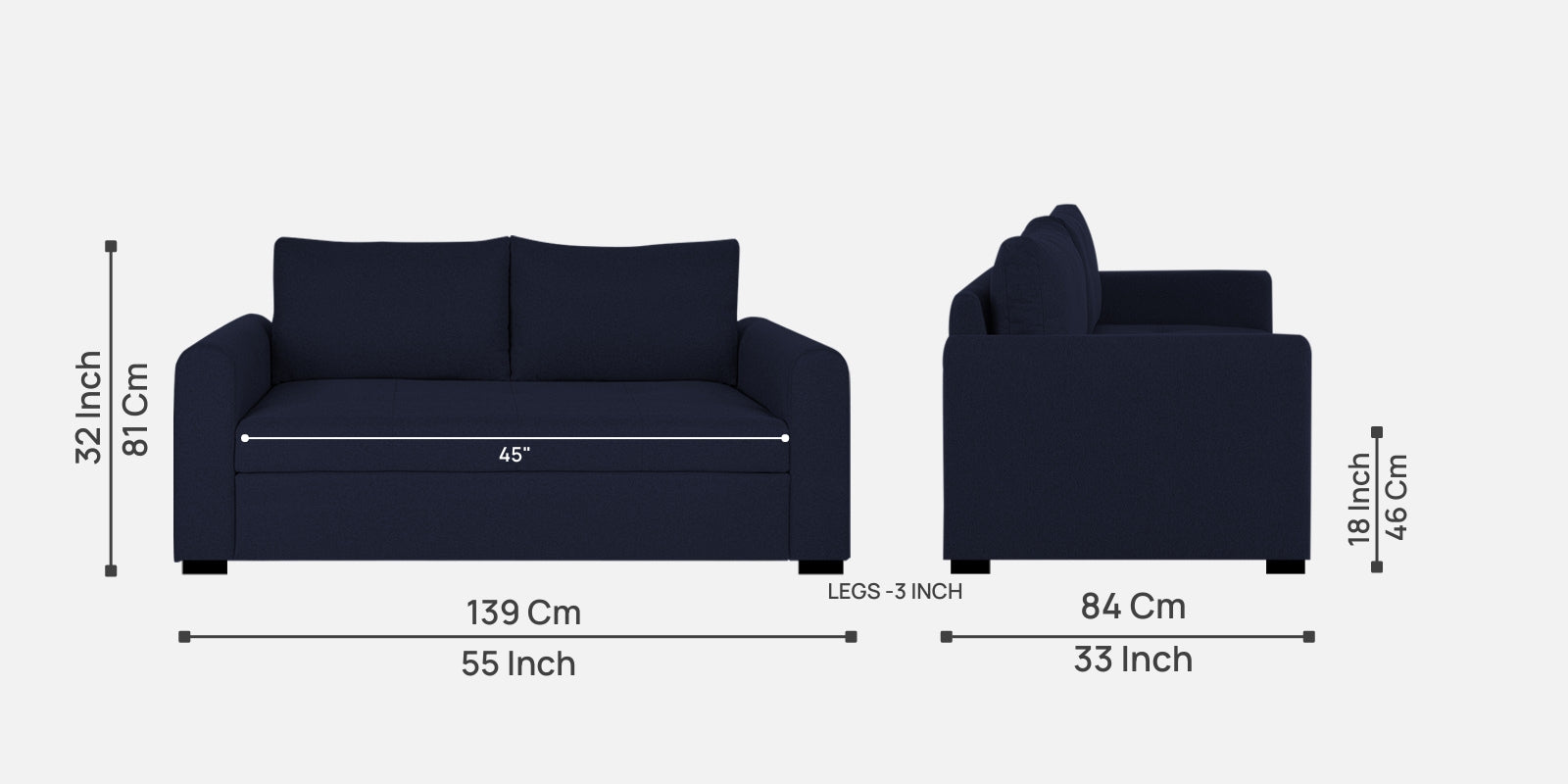 Sigma Fabric 2 Seater Sofa In Royal Blue Colour