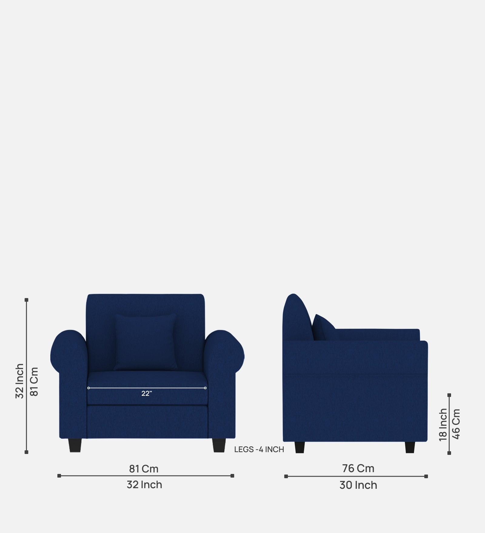 Derado Fabric 1 Seater Sofa In Royal Blue Colour - Febonic Living
