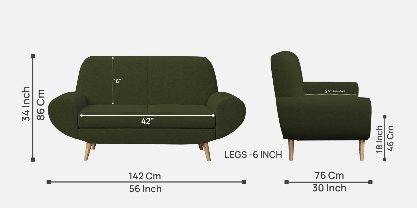 Jessy Fabric 2 Seater Sofa In Olive Green Colour - Febonic Living