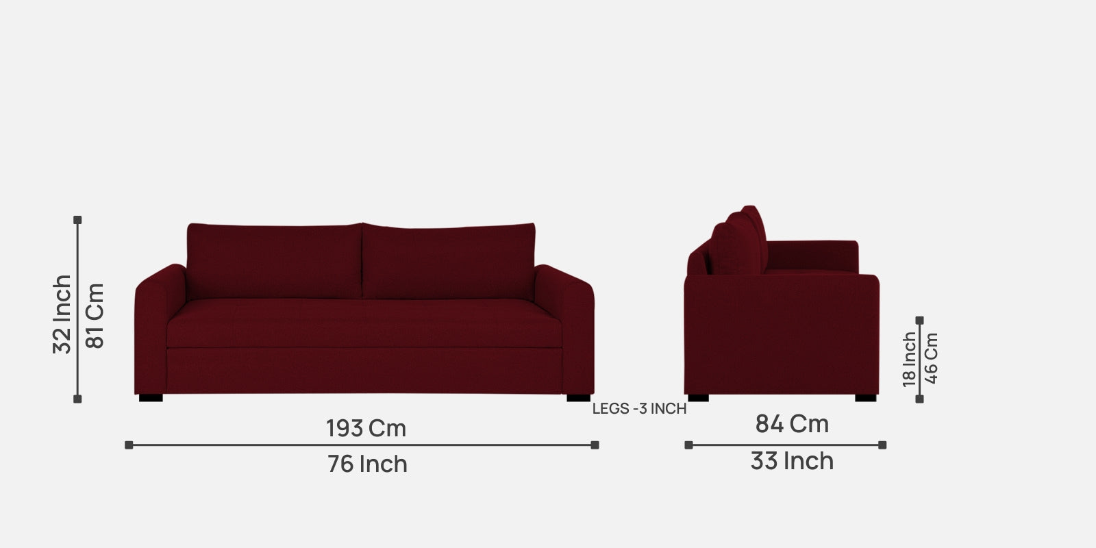 Sigma Fabric 3 Seater Sofa In Ruby Red Colour - Febonic Living