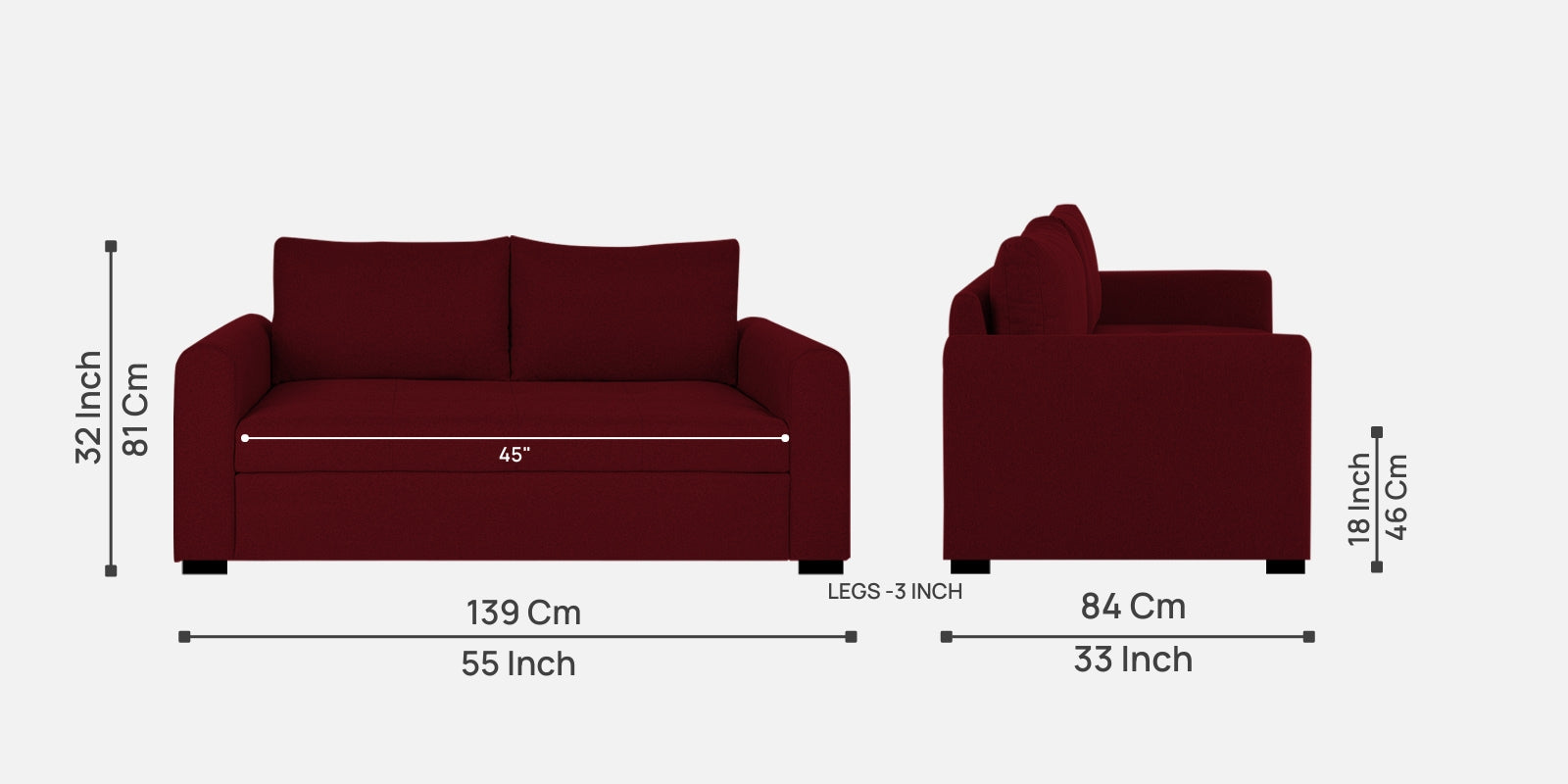 Sigma Fabric 2 Seater Sofa In Ruby Red Colour