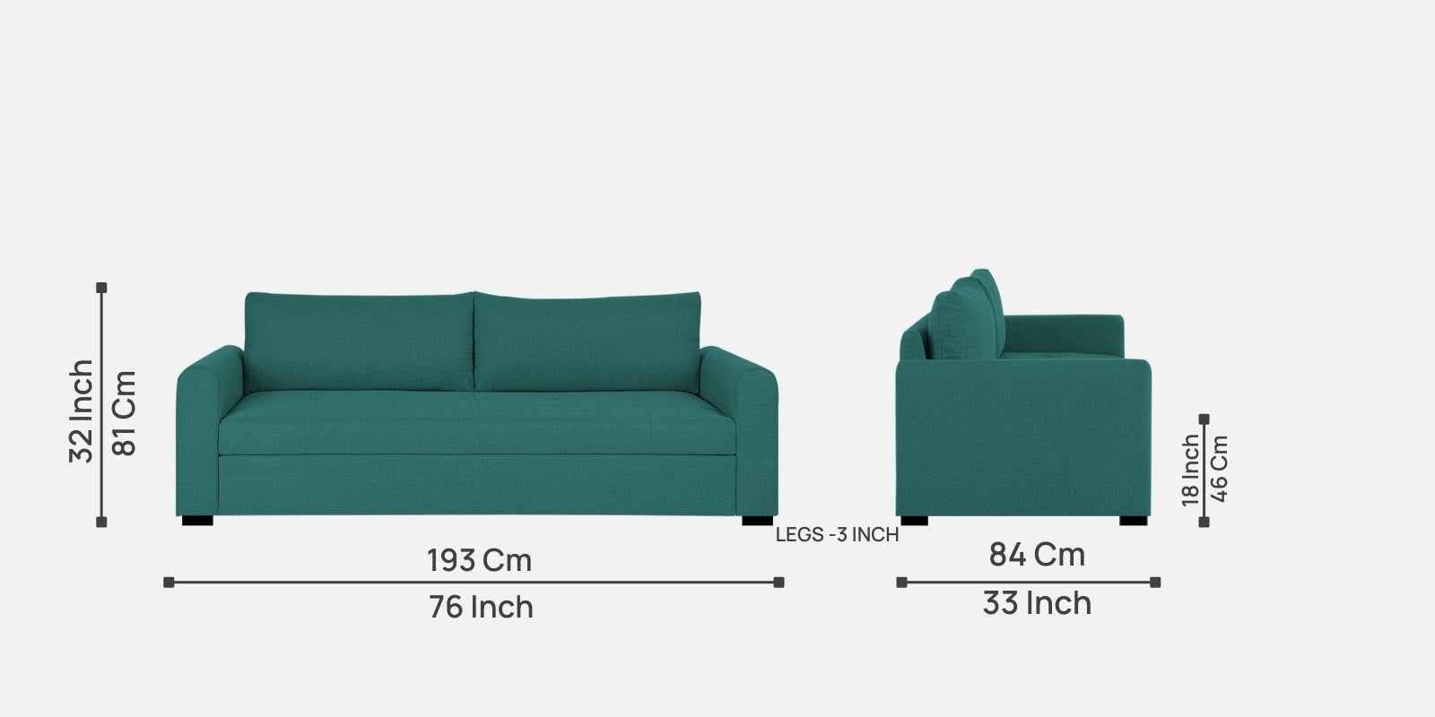 Sigma Fabric 3 Seater Sofa In Sea Green Colour - Febonic Living