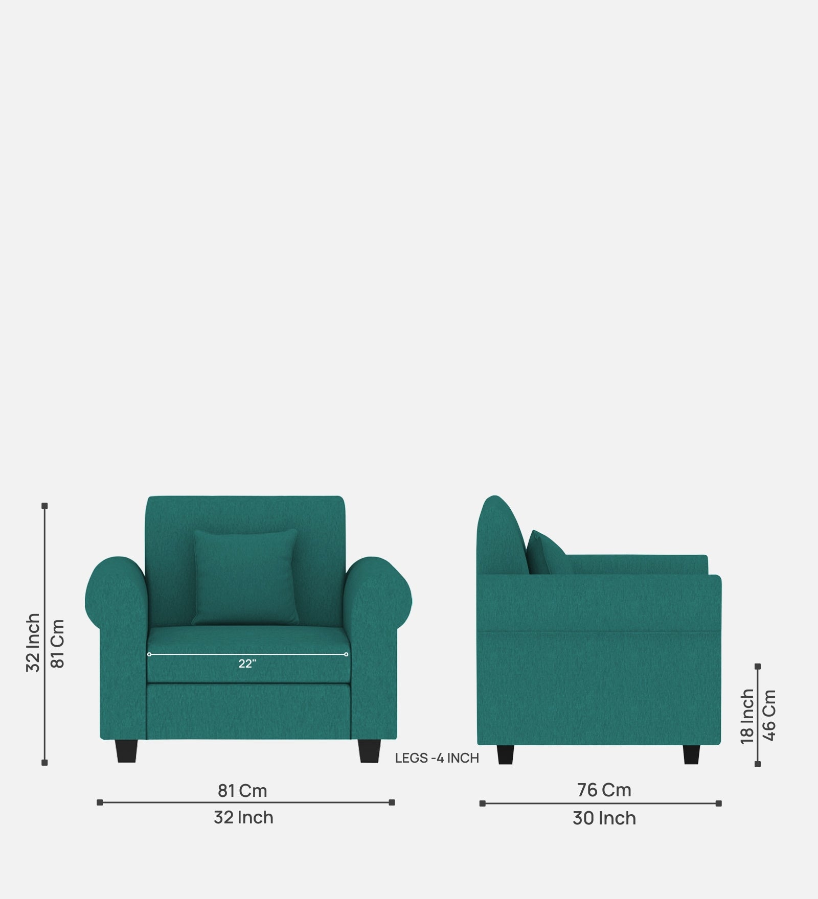 Derado Fabric 1 Seater Sofa In Sea Green Colour - Febonic Living
