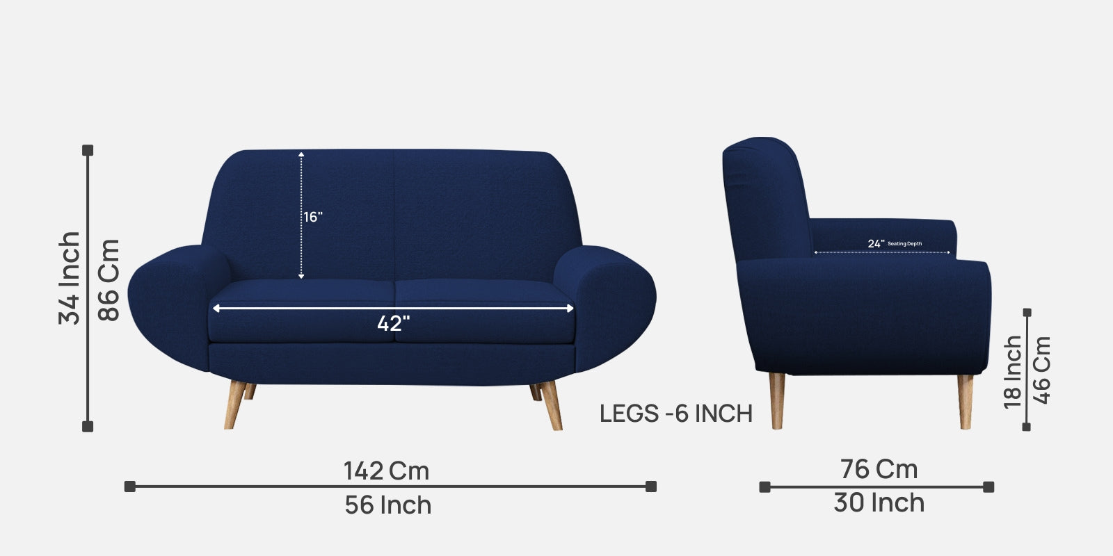 Jessy Fabric 2 Seater Sofa In Royal Blue Colour - Febonic Living