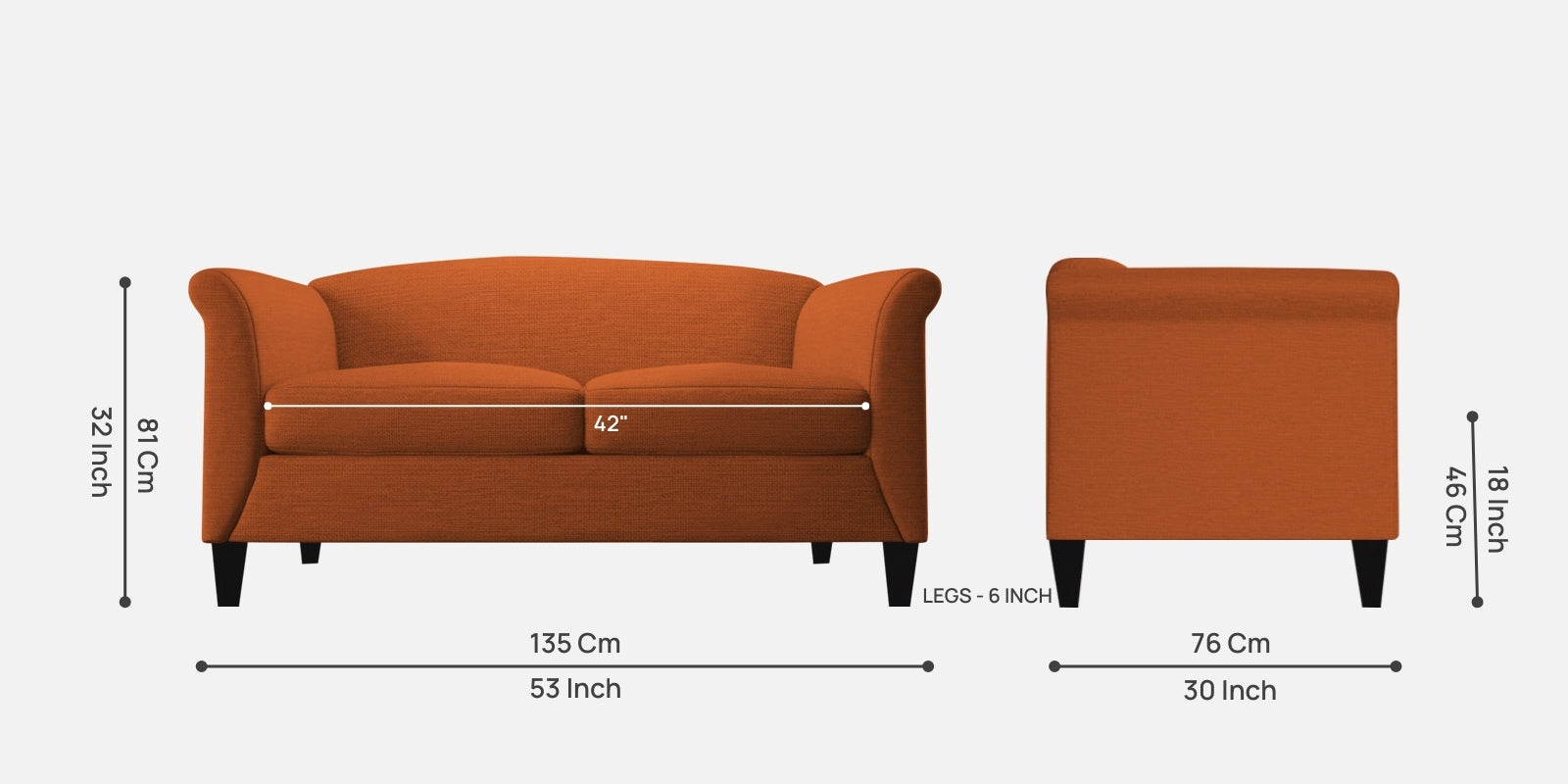 Kimber Fabric 2 Seater Sofa In Vivid Orange Colour - Febonic Living