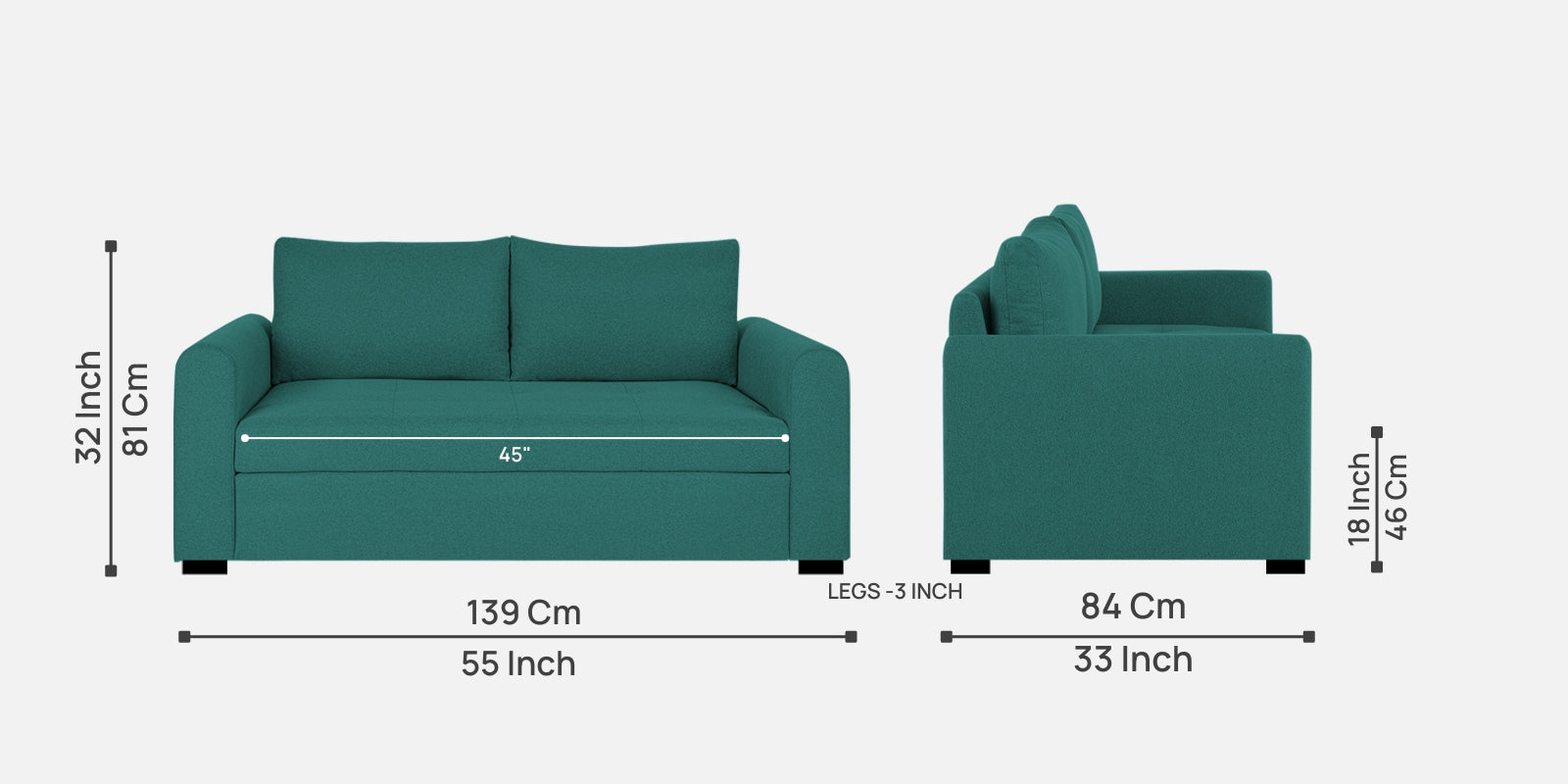 Sigma Fabric 2 Seater Sofa In Sea Green Colour - Febonic Living