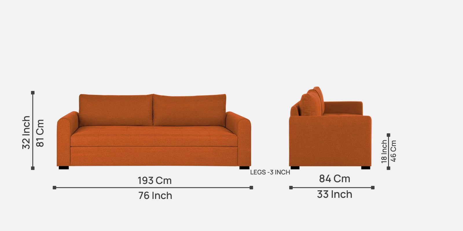 Sigma Fabric 3 Seater Sofa In Vivid Orange Colour - Febonic Living