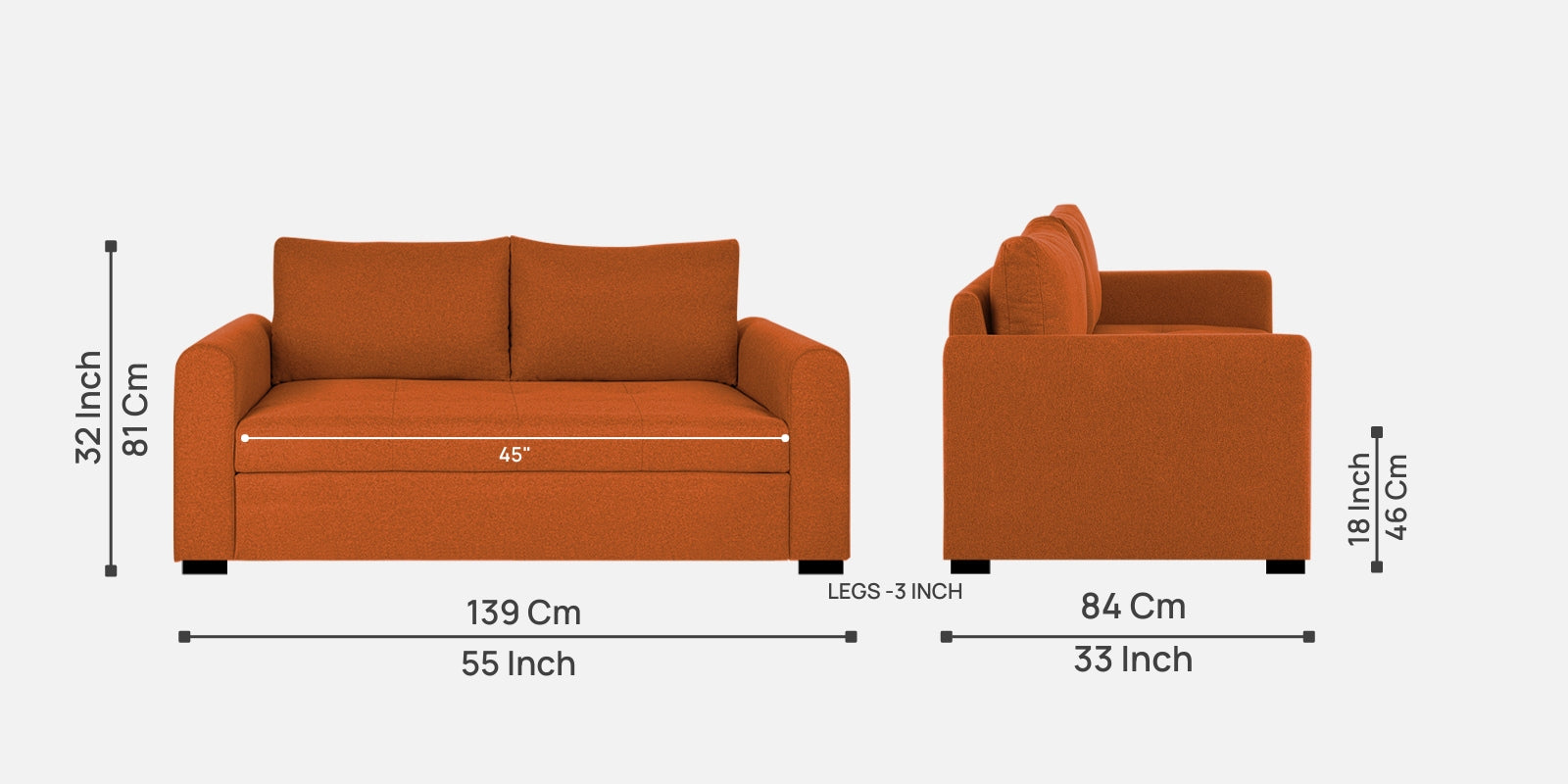 Sigma Fabric 2 Seater Sofa In Vivid Orange Colour - Febonic Living