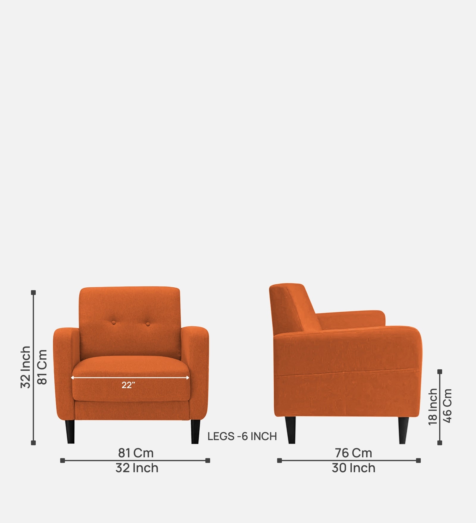 Marq Fabric 1 Seater Sofa in Vivid Orange Colour