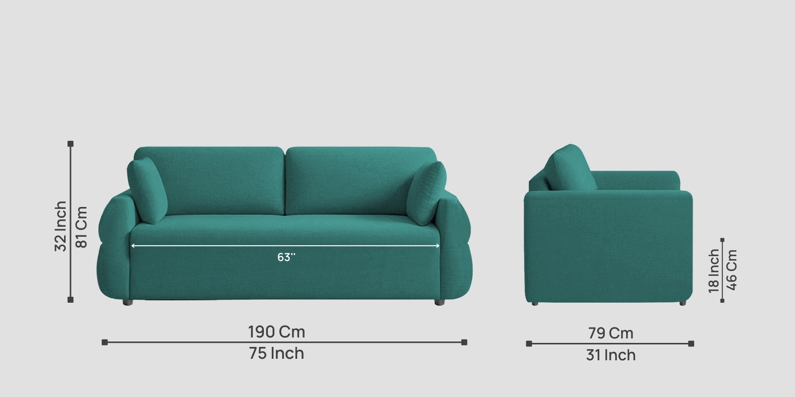 Jack Fabric 3 Seater Sofa In Sea Green Colour - Febonic Living