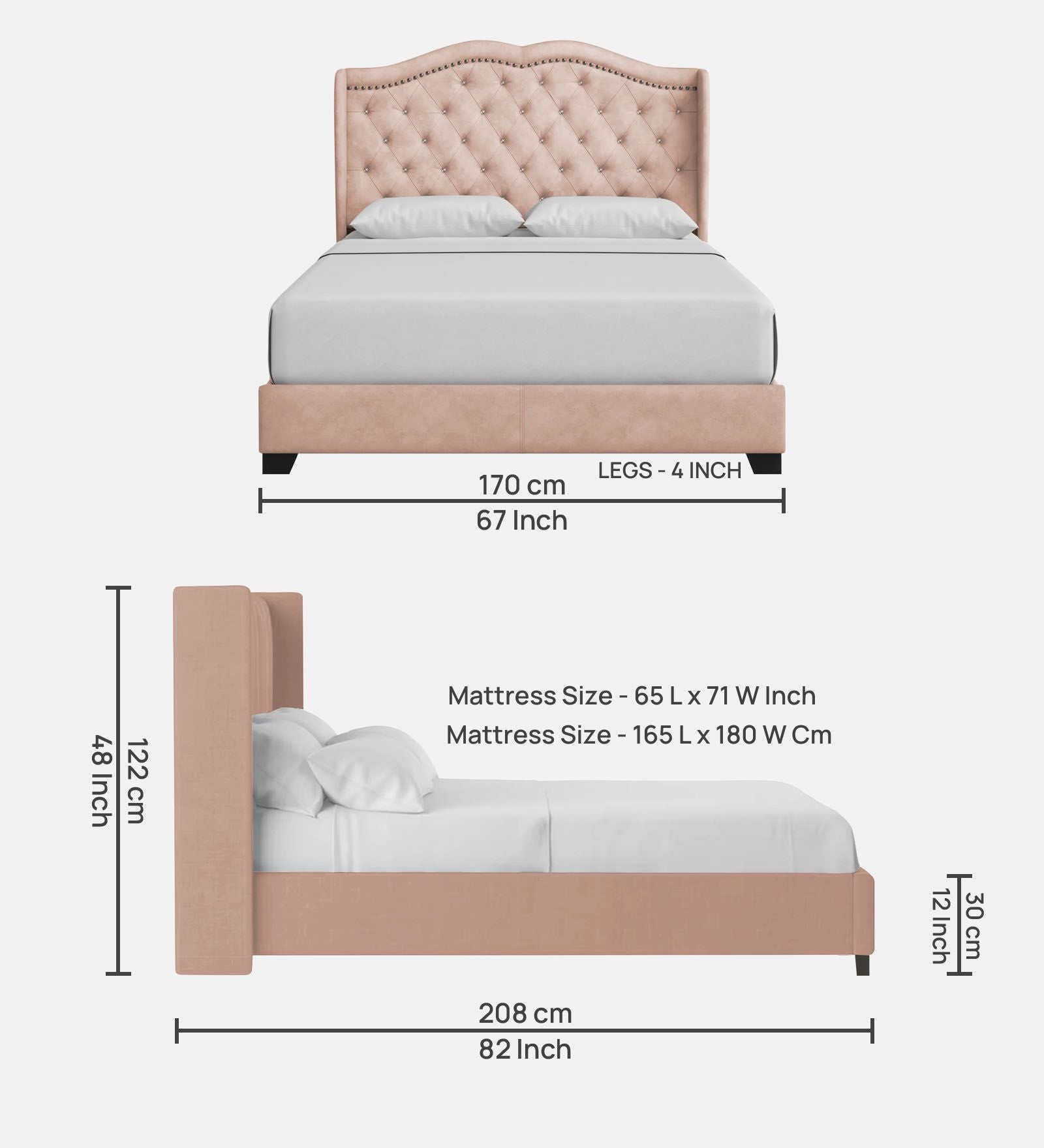 Blake Fabric Queen Size Bed in Woom Beige Colour - Febonic Living