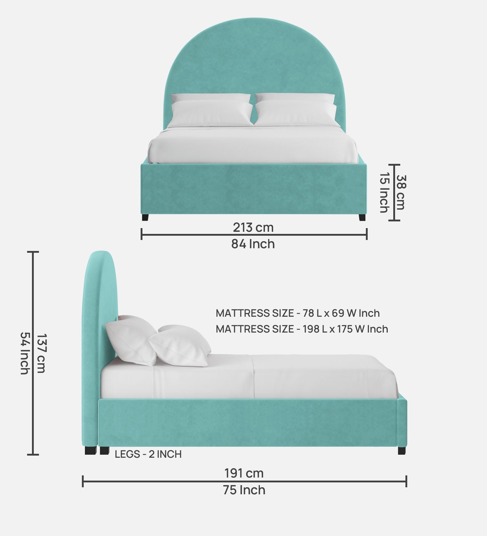 Maro Velvet King Size Bed In Barmunda Aqua Colour - Febonic Living
