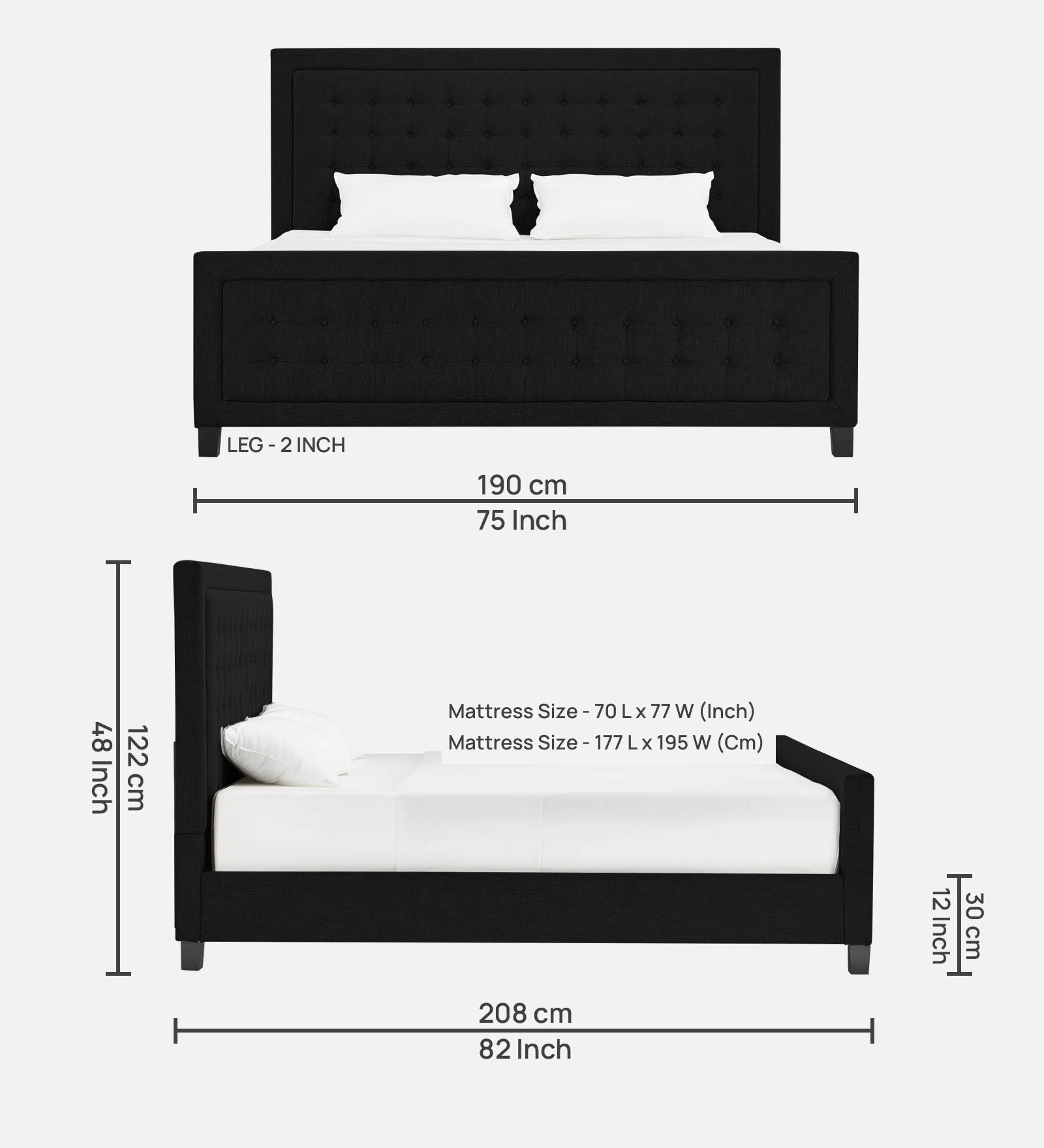 Kaster Fabric King Size Bed In Zed Black Colour - Febonic Living