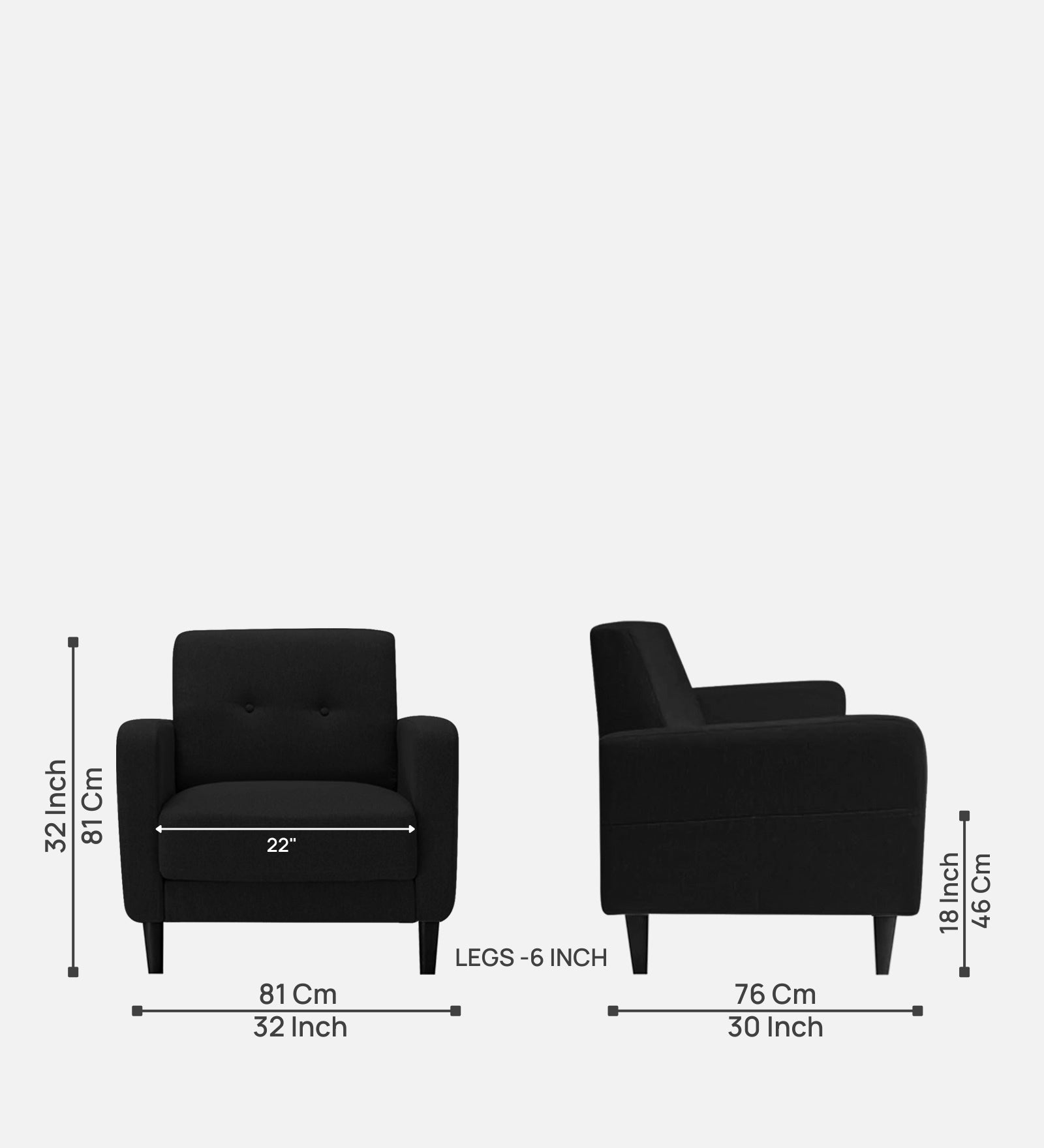 Marq Fabric 1 Seater Sofa In  Zed Black Colour - Febonic Living