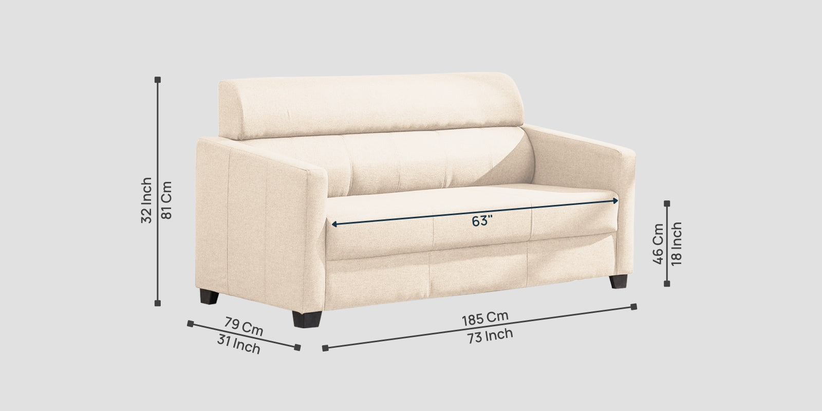 Devo Fabric 3 Seater Sofa In Woom Beige Colour - Febonic Living