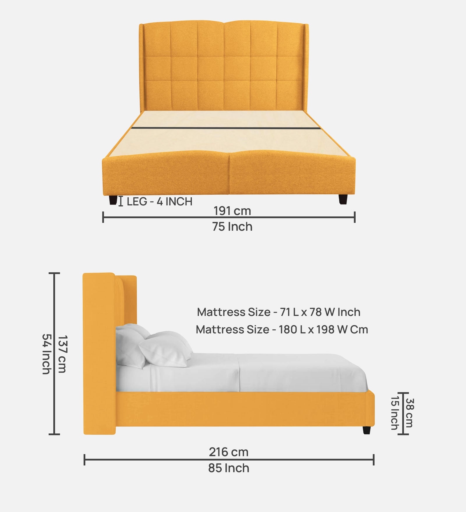 Jovi Velvet Queen Size Bed In Turmeric Yellow In Colour - Febonic Living