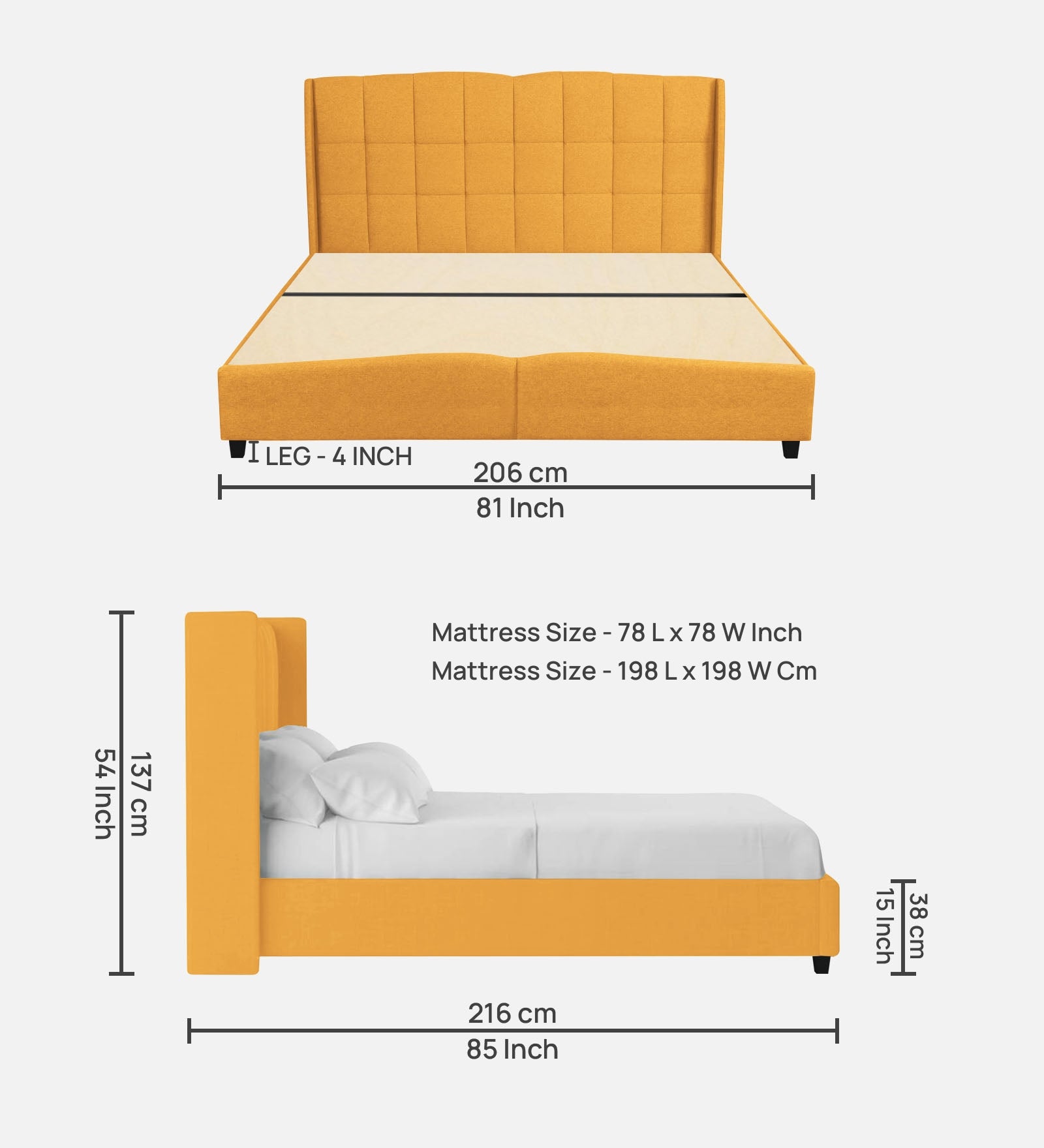 Jovi Velvet King Size Bed In Turmeric Yellow In Colour - Febonic Living