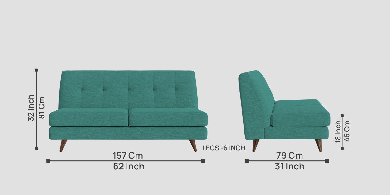 Jasmin Fabric 2 Seater Armless Sofa In Sea Green Colour - Febonic Living