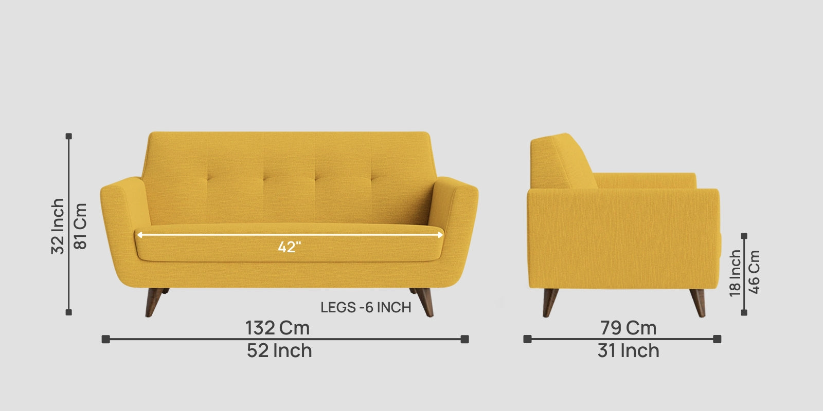Jasmin Fabric 2 Seater Sofa In Bold Yellow Colour - Febonic Living