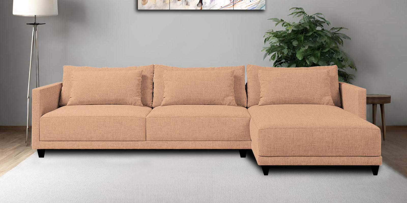 Kera Fabric LHS Sectional Sofa (3+Lounger) In Cosmic Beige Colour - Febonic Living