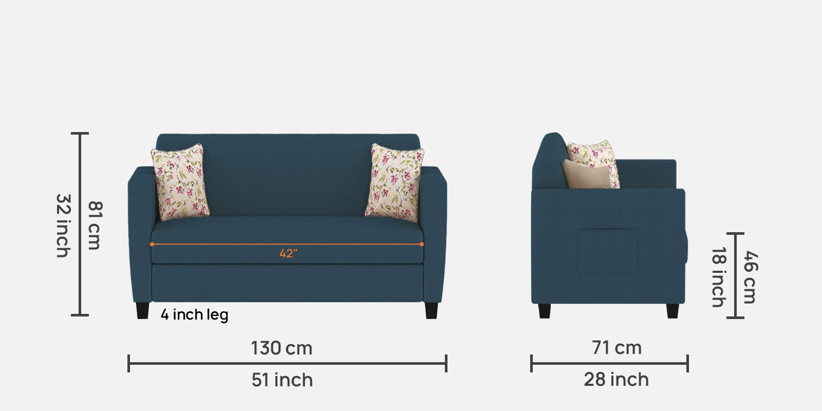 Gozi Fabric 2 Seater Sofa In Light Blue Colour - Febonic Living