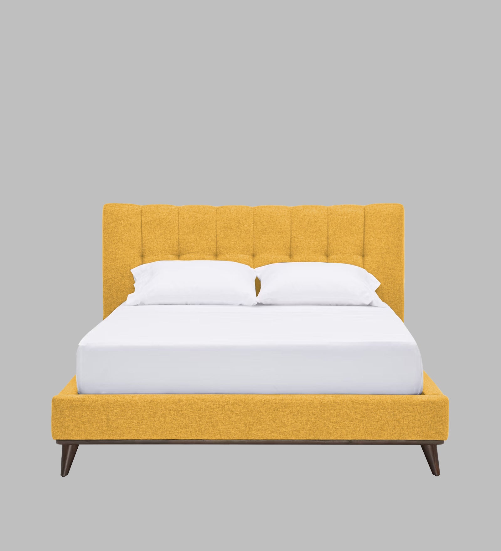 Jasmin Fabric Upholstered Queen Bed in Bold Yellow Colour - Febonic Living