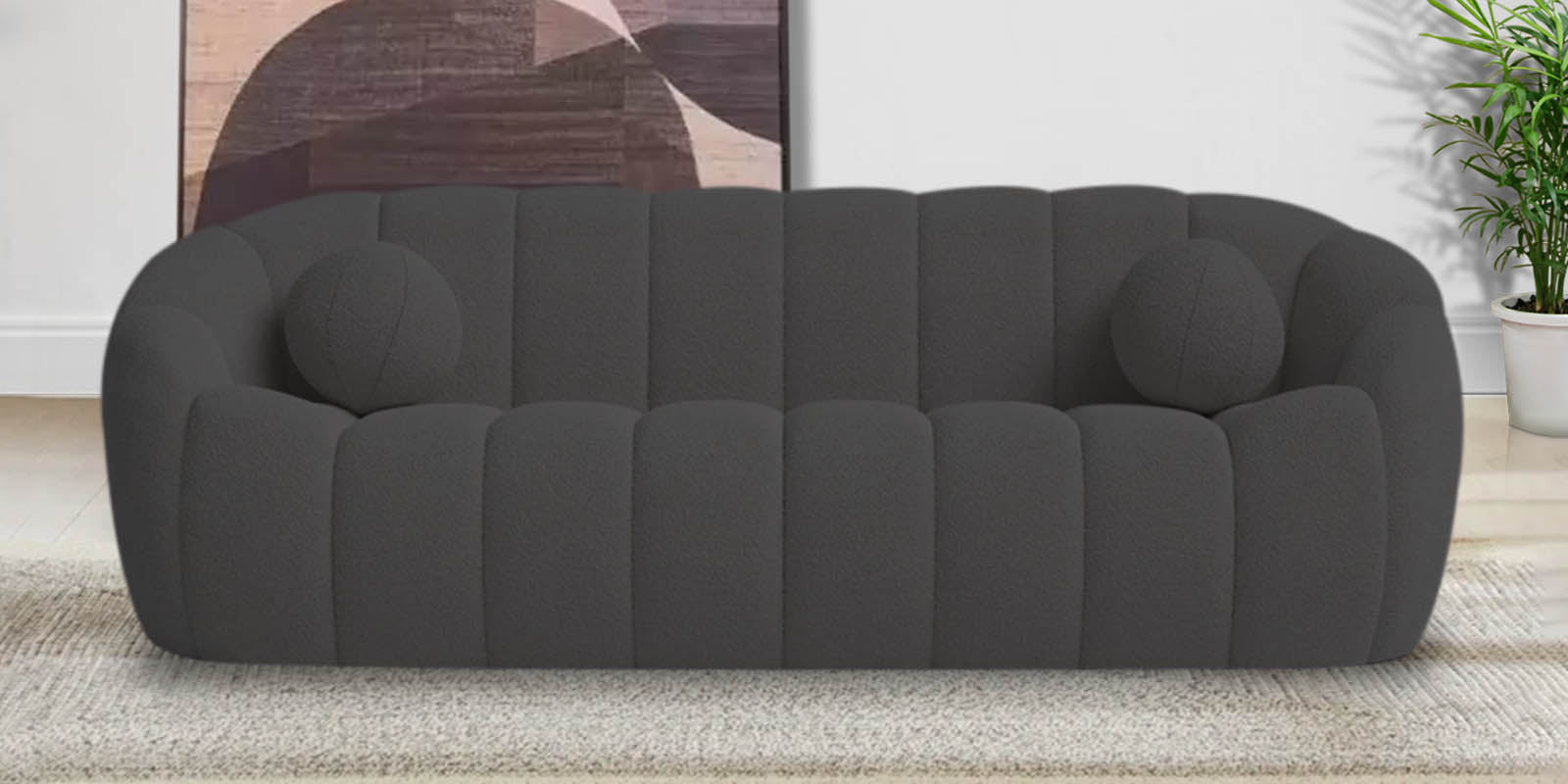 Boucle Fabric 3 Seater Sofa In Avio Grey Colour - Febonic Living