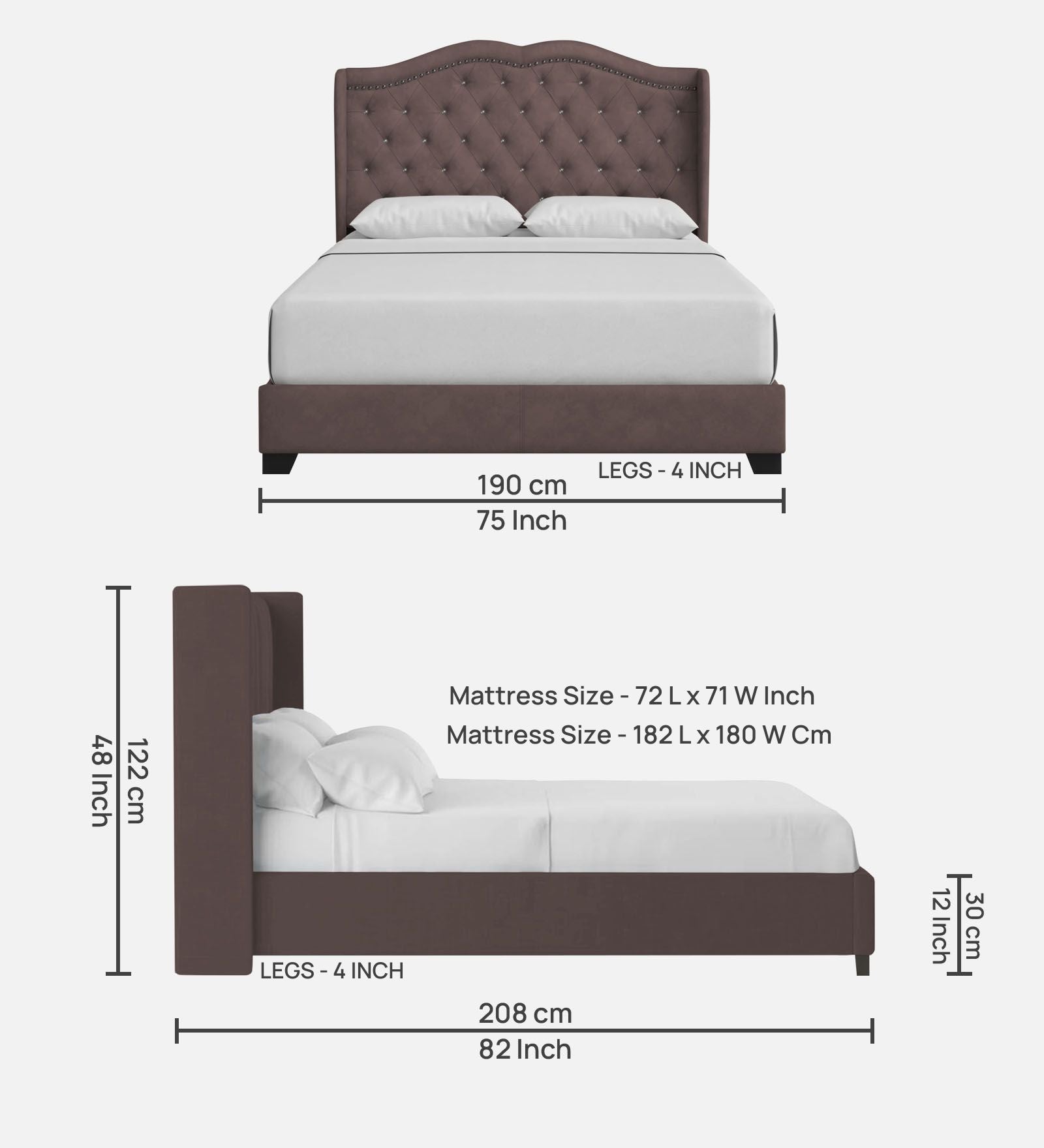 Blake Fabric King Size Bed in Caspa Brown Colour - Febonic Living