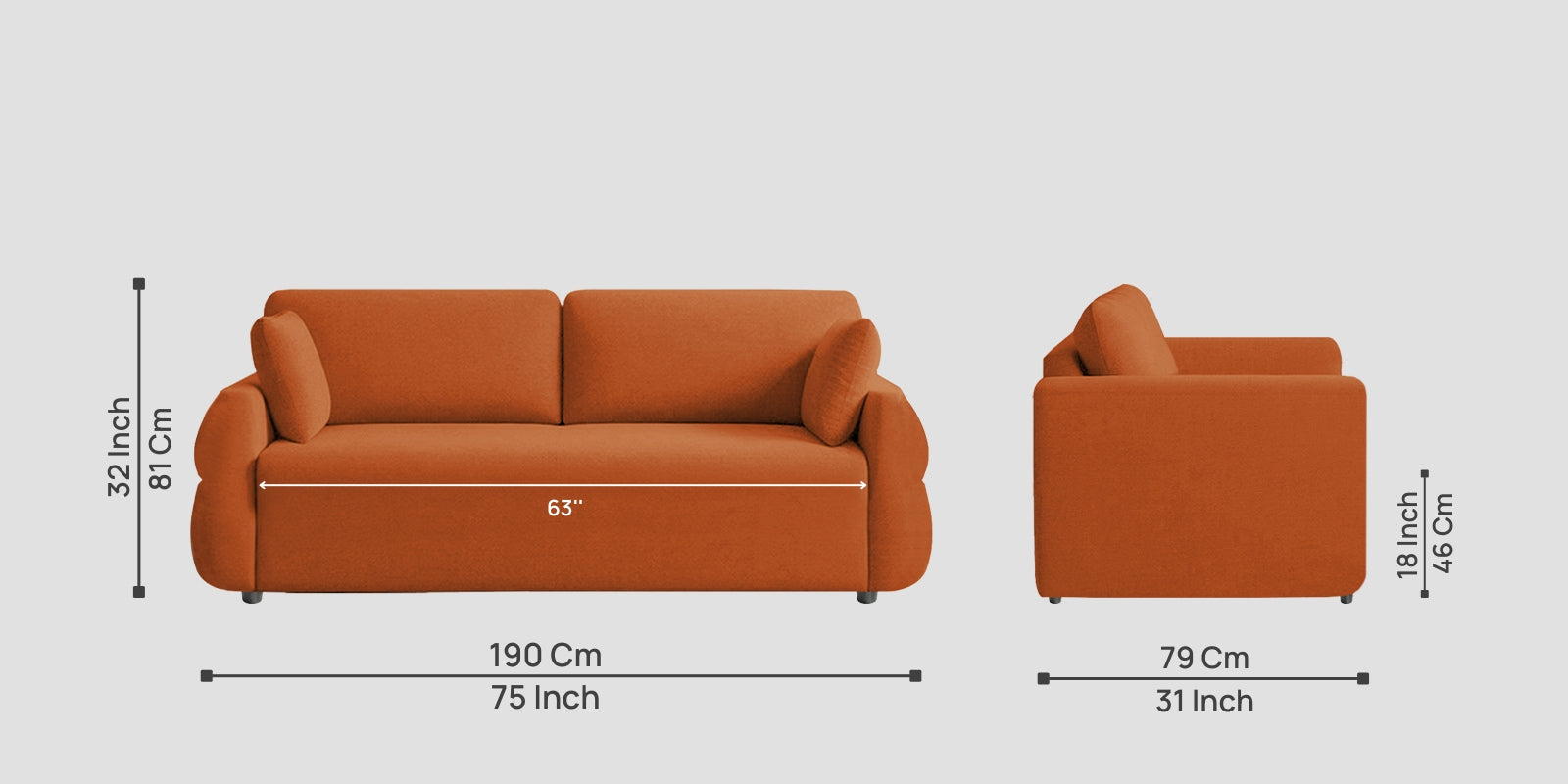 Jack Fabric 3 Seater Sofa In Vivid Orange Colour - Febonic Living