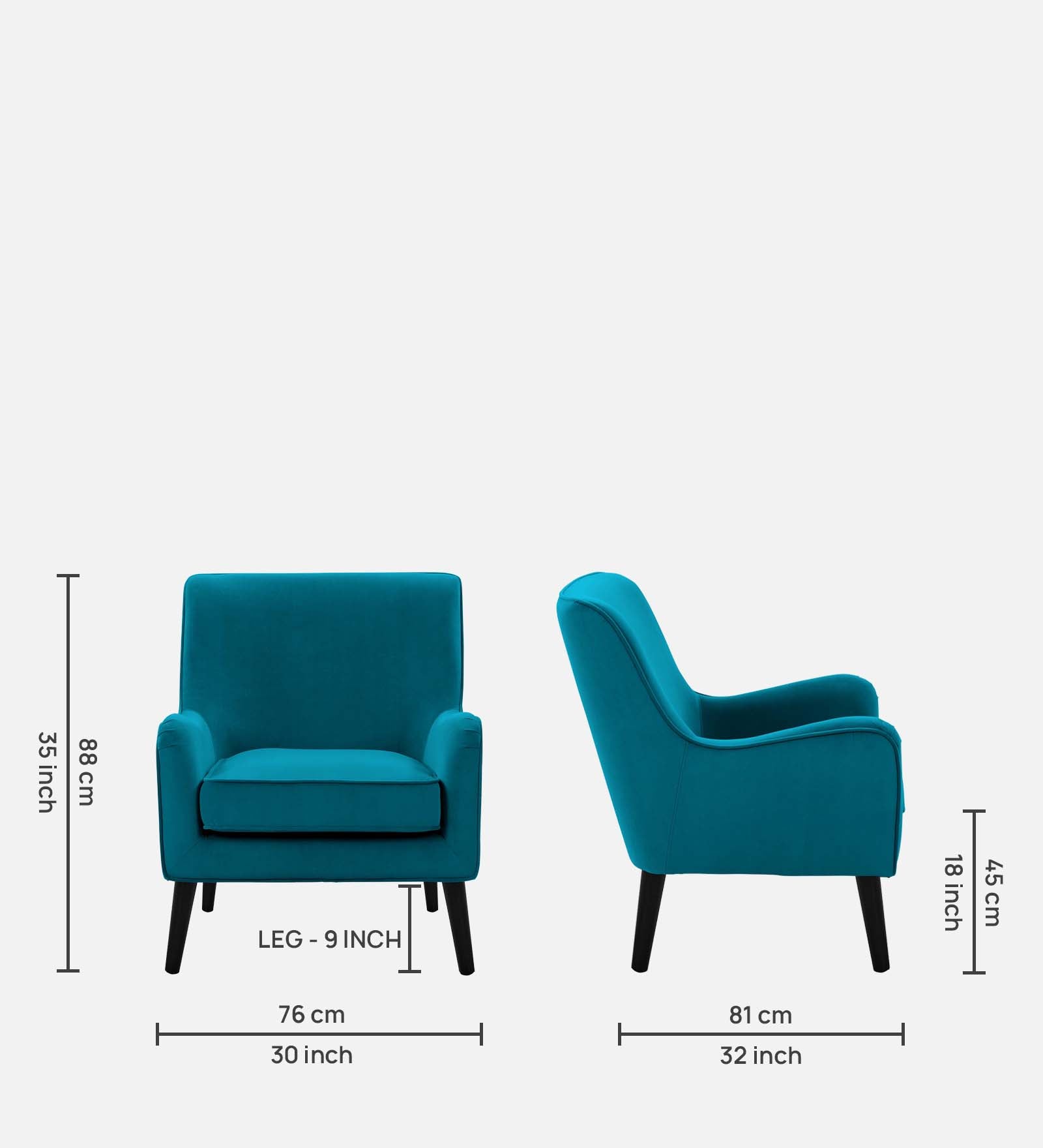 Ame Velvet Upholstered Arm Chair In Aqua blue Colour - Febonic Living
