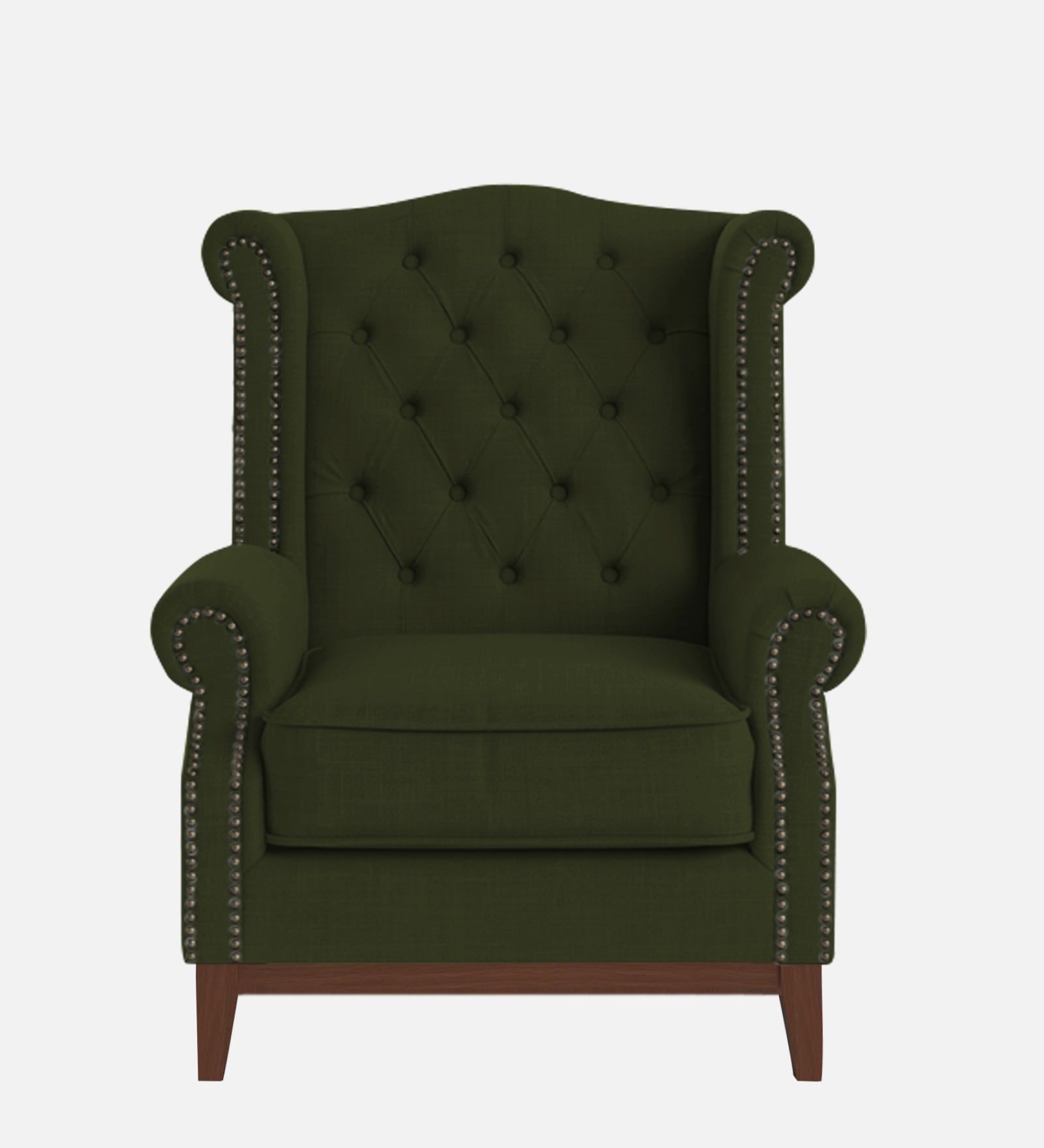 Nory Fabric Wing Chair In Olive Green Colour - Febonic Living