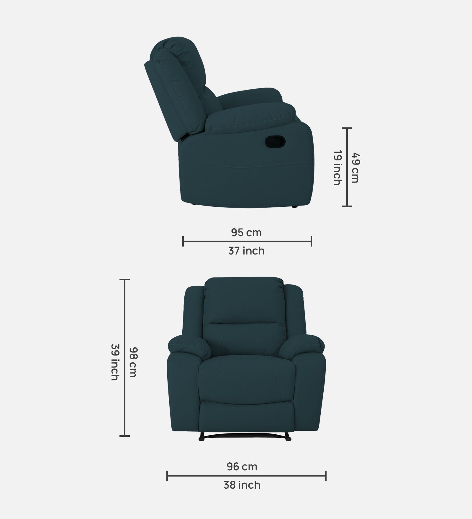 Adley Fabric 1 Seater Manual Recliner In Harbour Blue Colour - Febonic Living