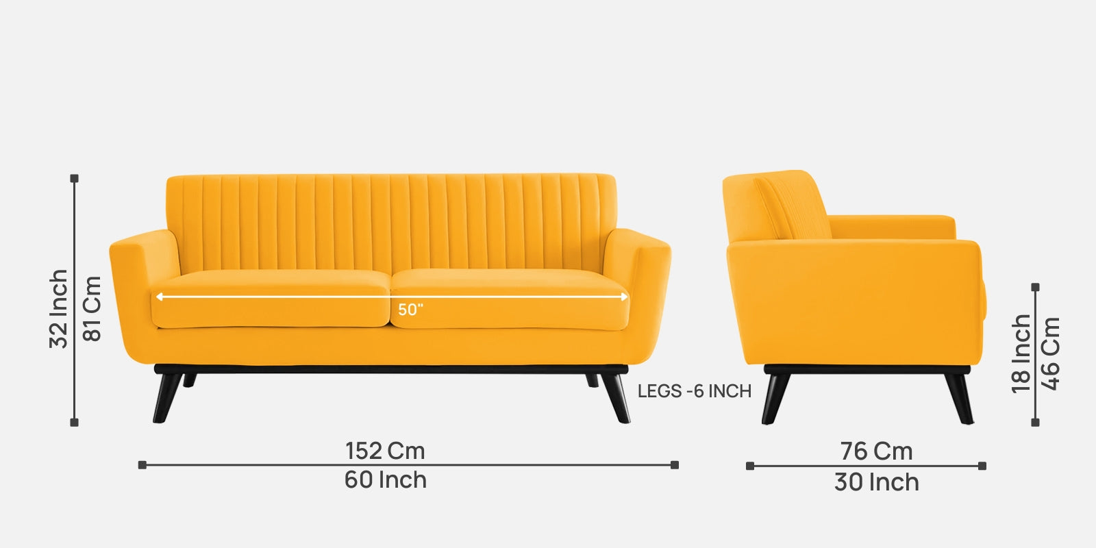 Tucker Velvet 2 Seater Sofa In Safforn Yellow Colour - Febonic Living